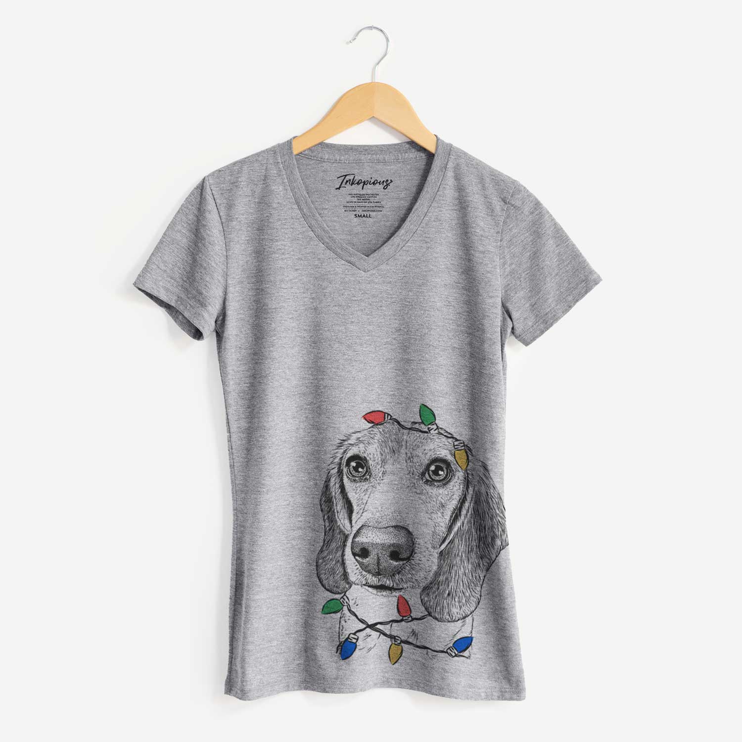 Christmas Lights Elvis the Bluetick Beagle - Women's V-neck Shirt