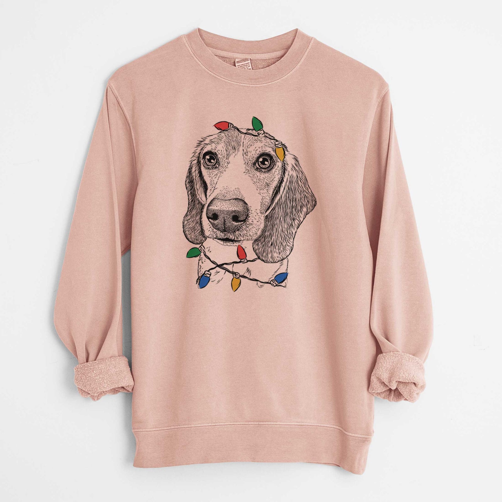 Christmas Lights Elvis the Bluetick Beagle - Unisex Pigment Dyed Crew Sweatshirt