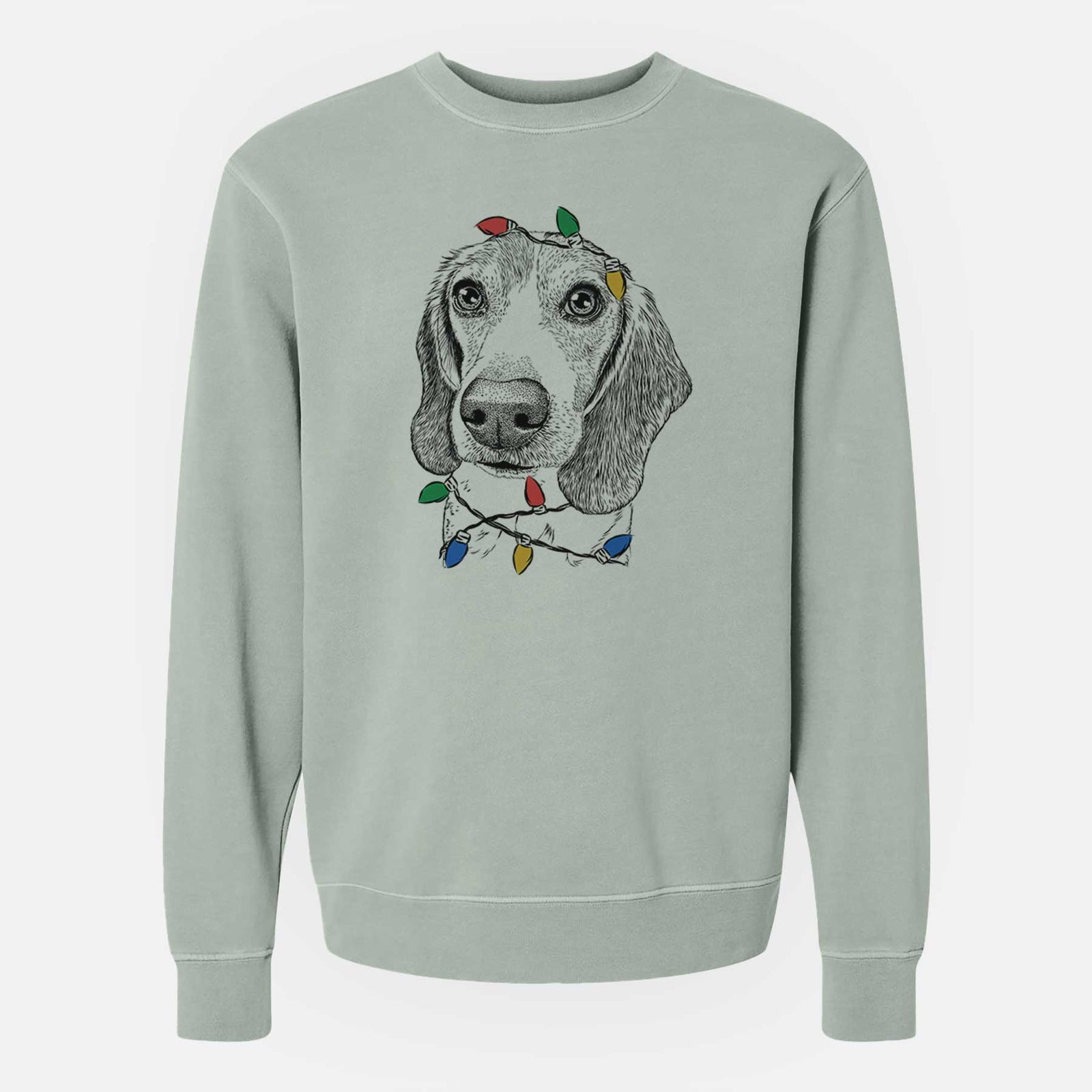 Christmas Lights Elvis the Bluetick Beagle - Unisex Pigment Dyed Crew Sweatshirt