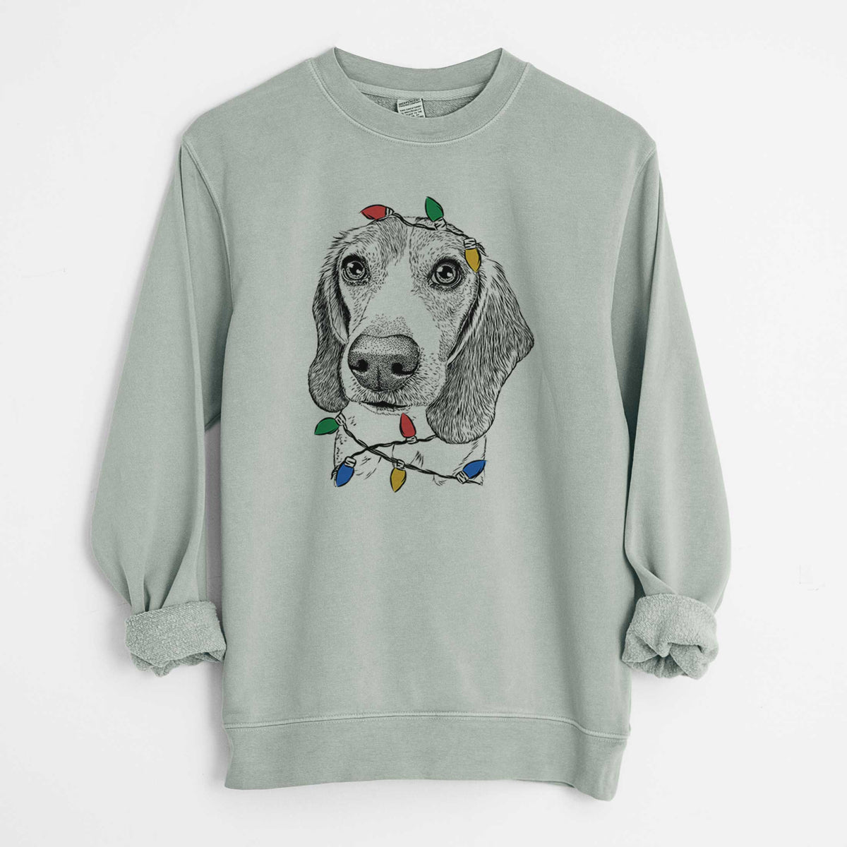 Christmas Lights Elvis the Bluetick Beagle - Unisex Pigment Dyed Crew Sweatshirt