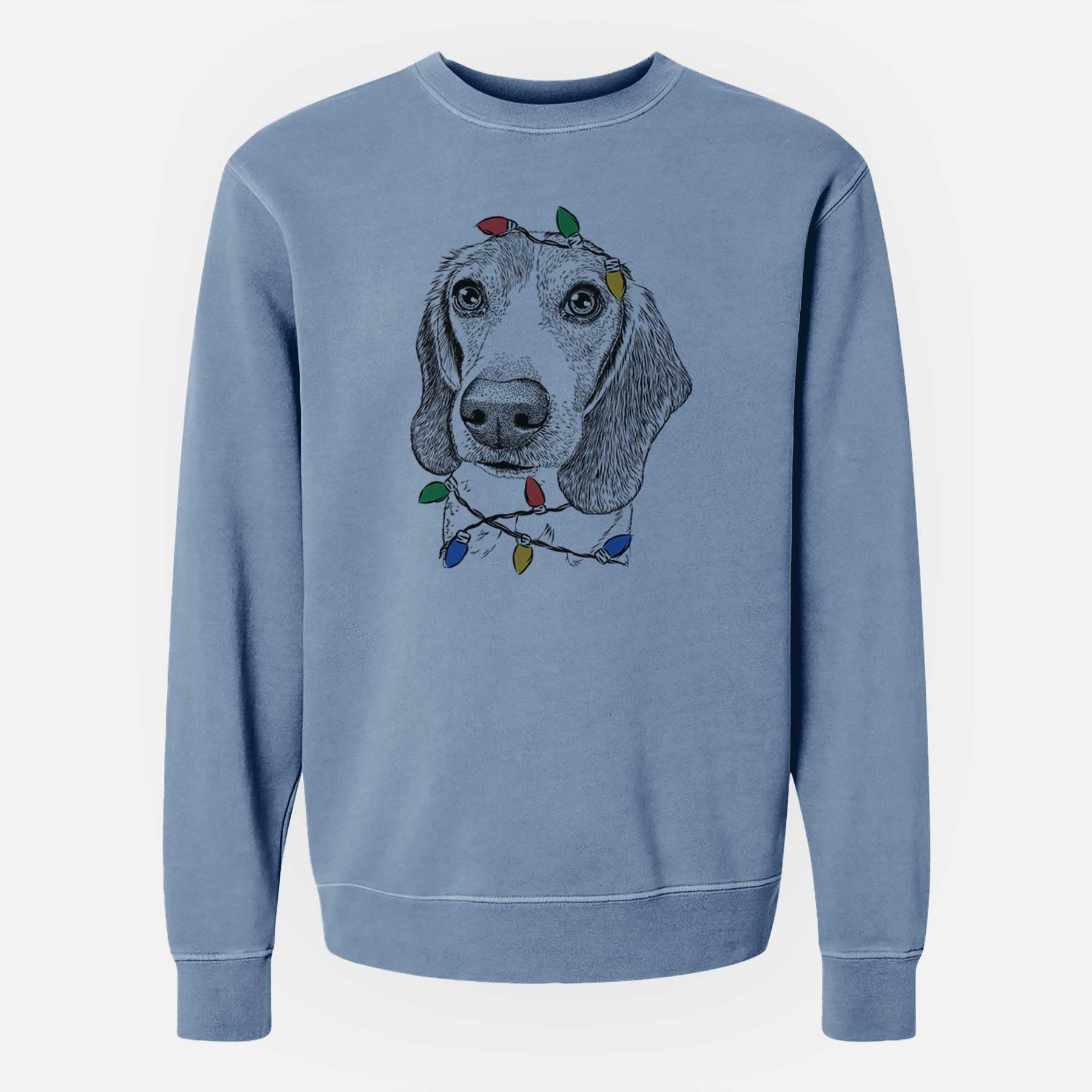 Christmas Lights Elvis the Bluetick Beagle - Unisex Pigment Dyed Crew Sweatshirt