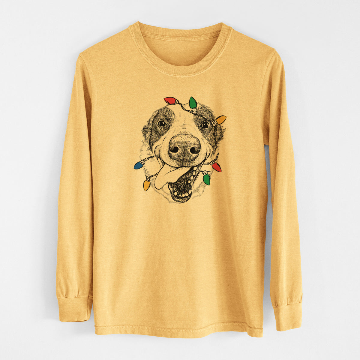 Christmas Lights Elwood the Border Collie - Heavyweight 100% Cotton Long Sleeve