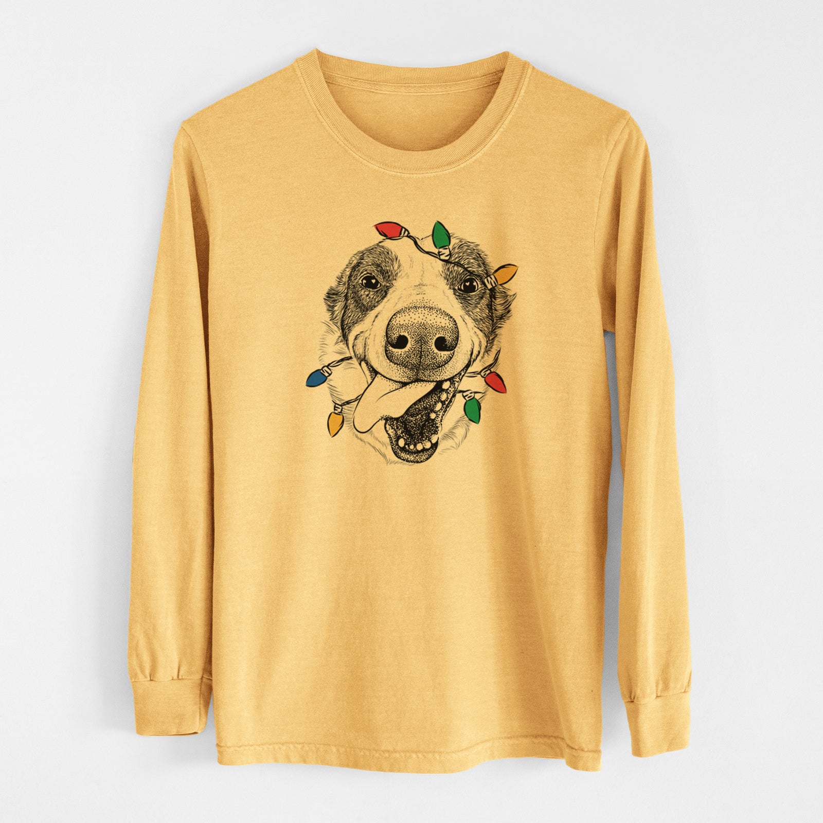 Christmas Lights Elwood the Border Collie - Heavyweight 100% Cotton Long Sleeve