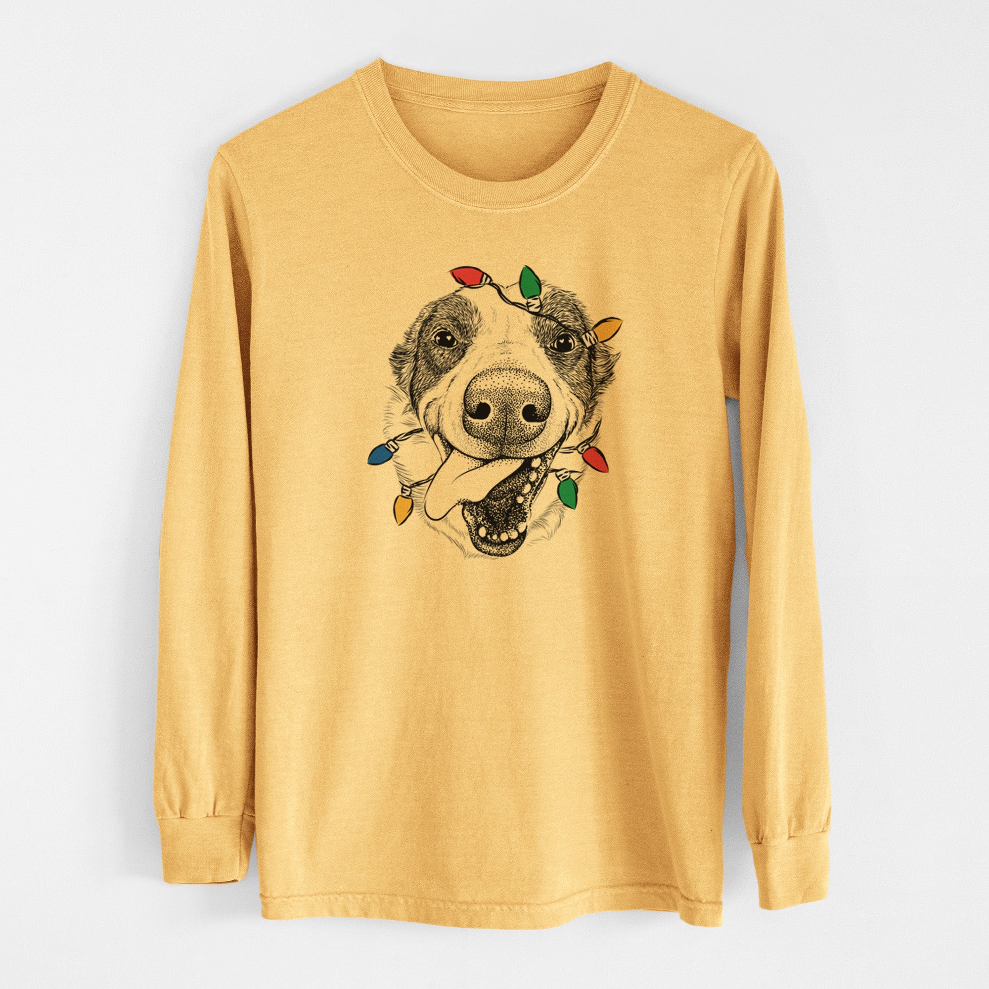 Christmas Lights Elwood the Border Collie - Heavyweight 100% Cotton Long Sleeve