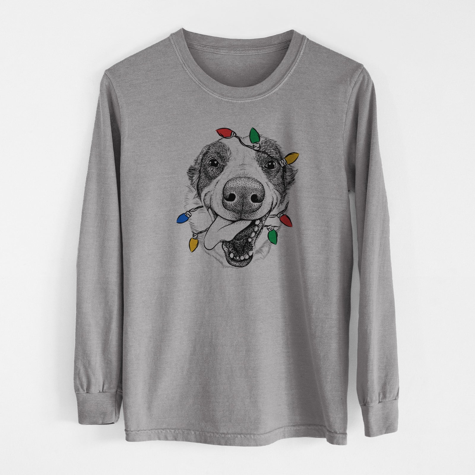 Christmas Lights Elwood the Border Collie - Heavyweight 100% Cotton Long Sleeve
