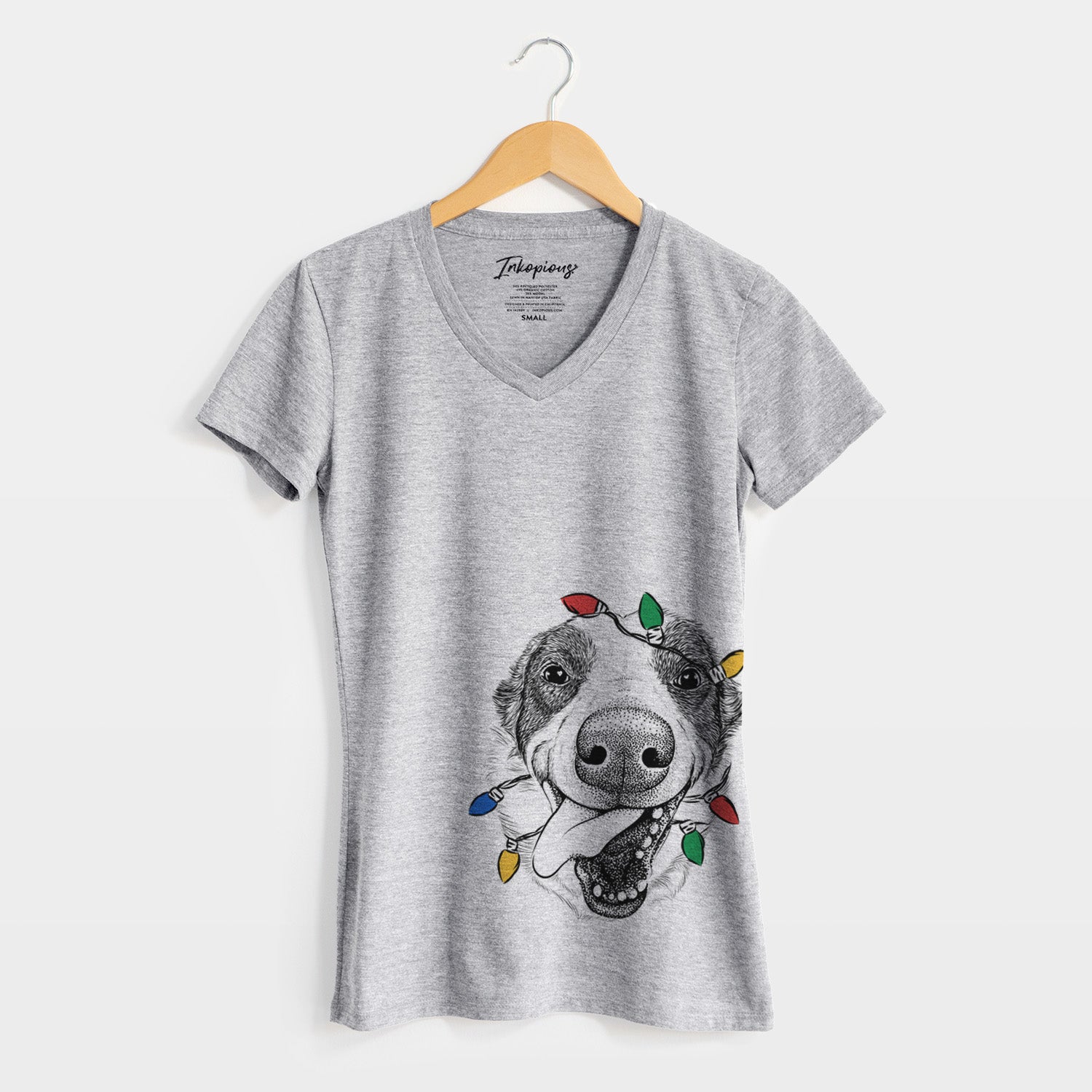 Christmas Lights Elwood the Border Collie - Women's Perfect V-neck Shirt