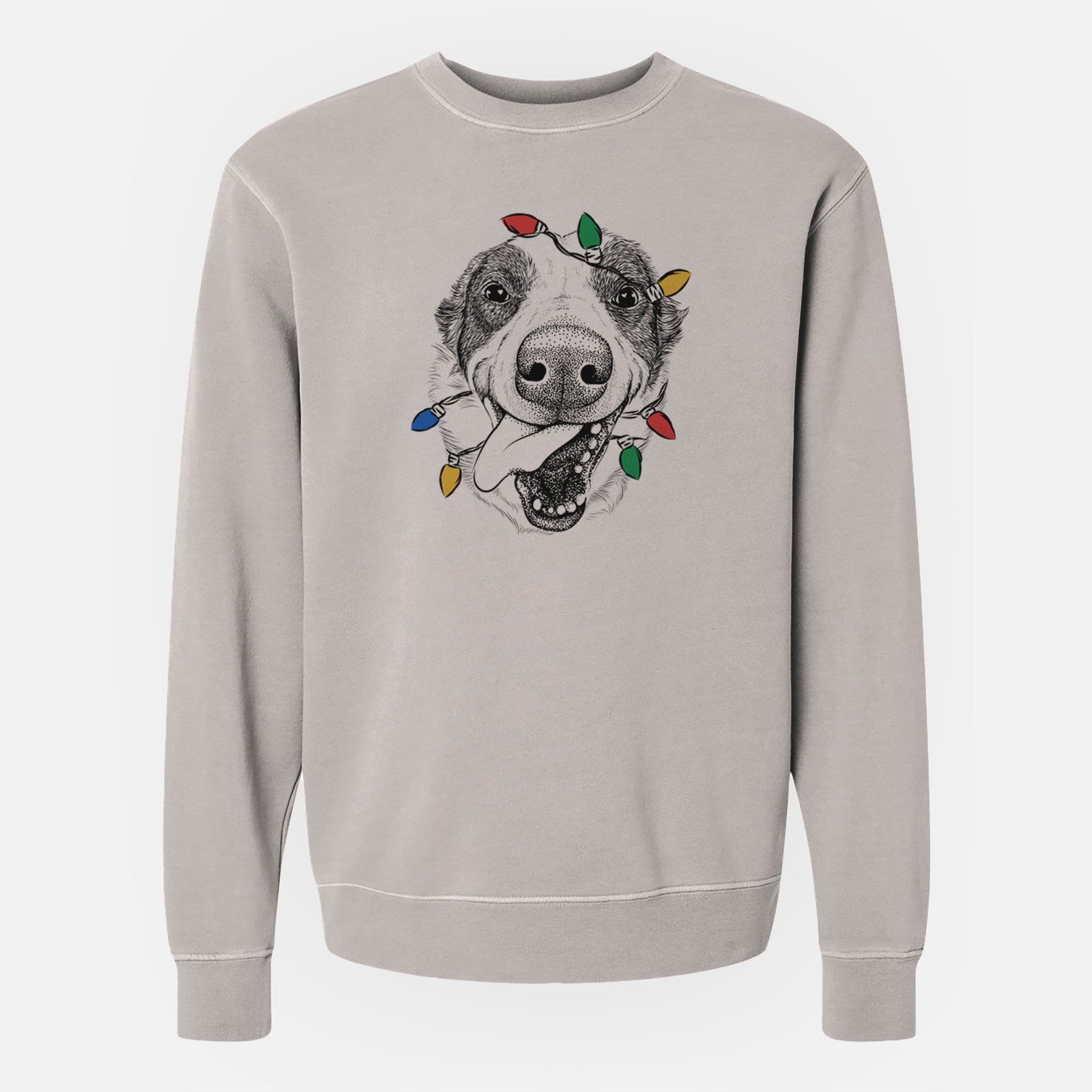 Christmas Lights Elwood the Border Collie - Unisex Pigment Dyed Crew Sweatshirt