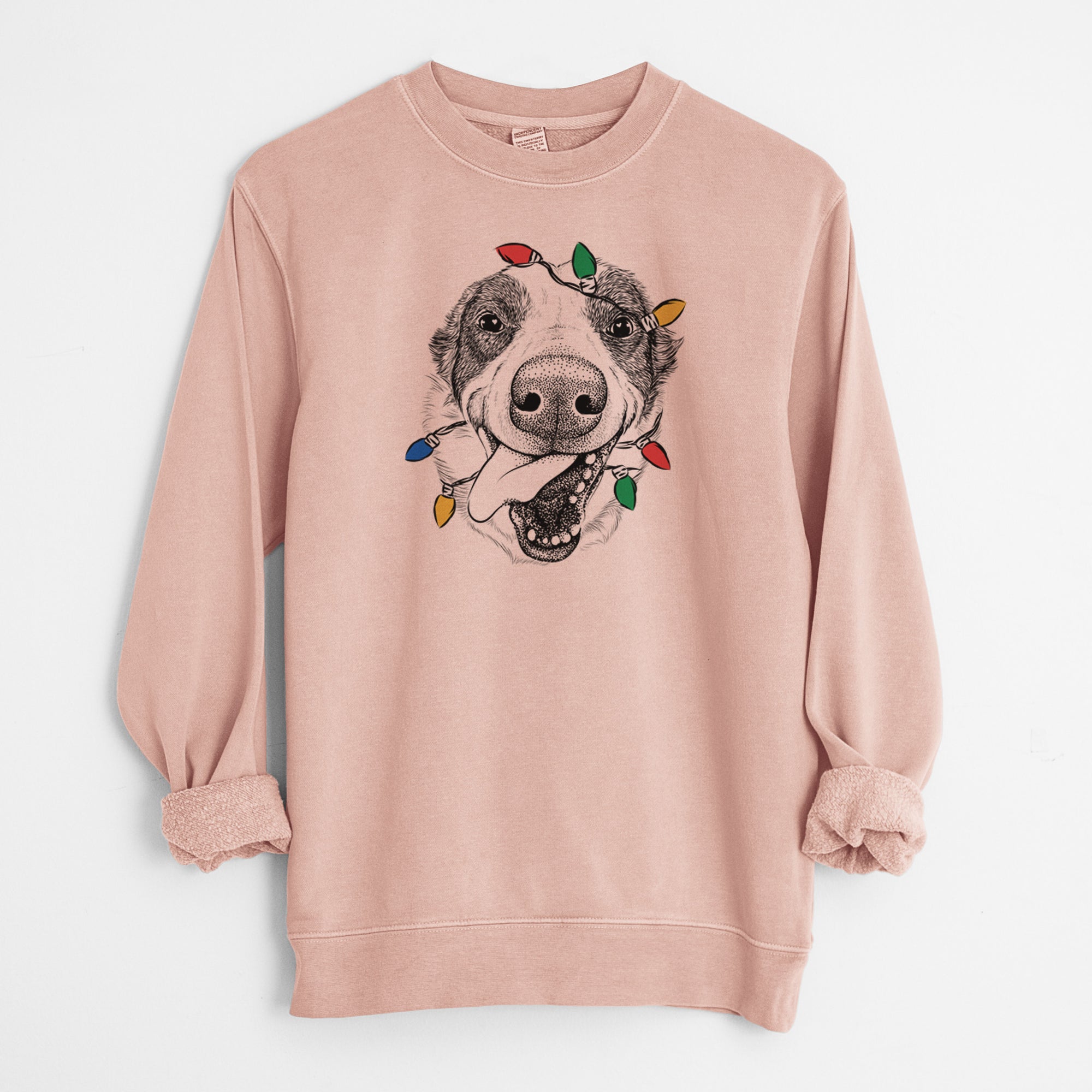 Christmas Lights Elwood the Border Collie - Unisex Pigment Dyed Crew Sweatshirt
