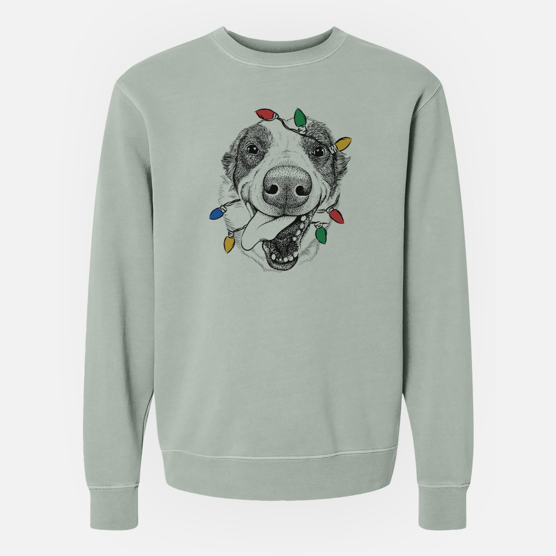 Christmas Lights Elwood the Border Collie - Unisex Pigment Dyed Crew Sweatshirt