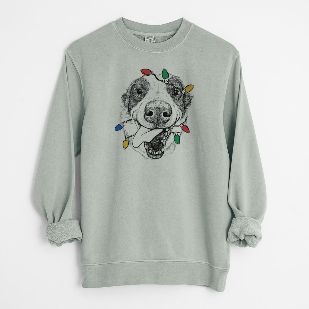 Christmas Lights Elwood the Border Collie - Unisex Pigment Dyed Crew Sweatshirt
