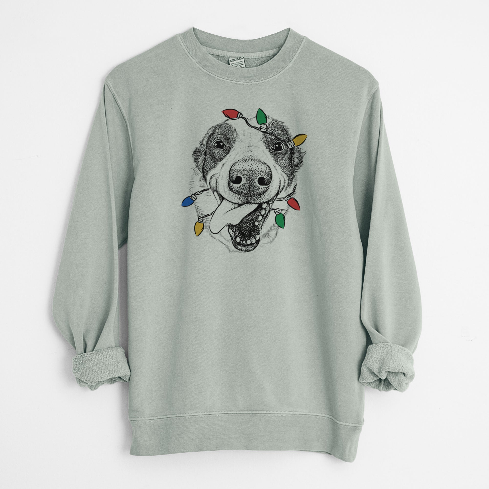 Christmas Lights Elwood the Border Collie - Unisex Pigment Dyed Crew Sweatshirt