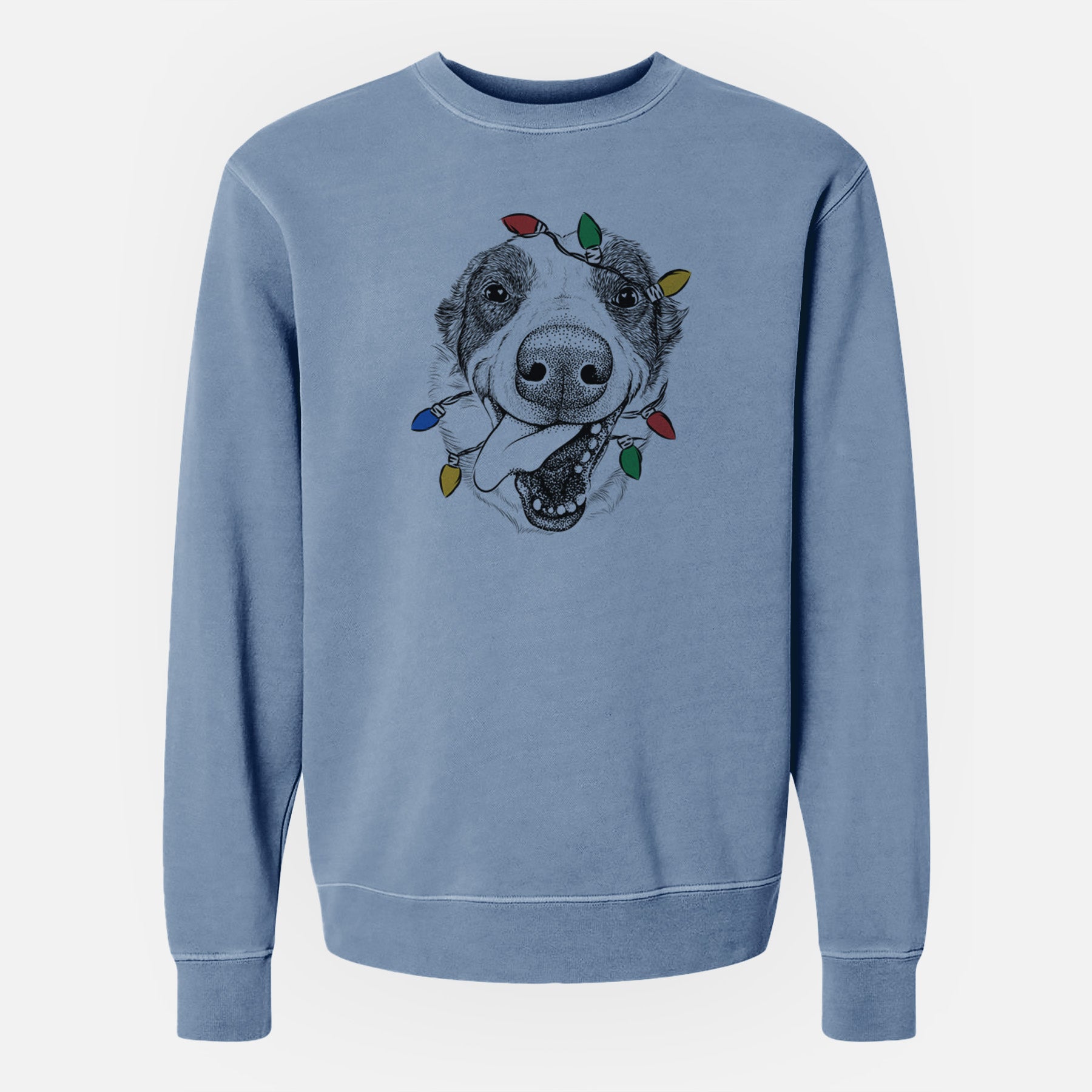 Christmas Lights Elwood the Border Collie - Unisex Pigment Dyed Crew Sweatshirt