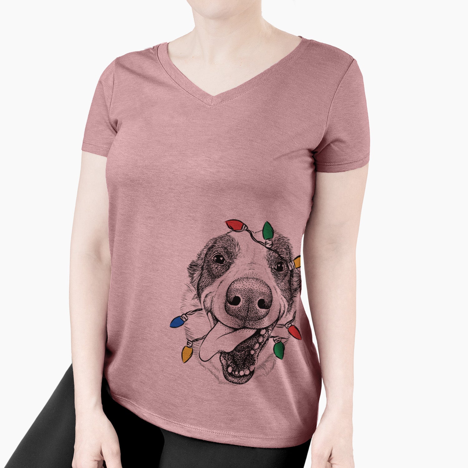 Christmas Lights Elwood the Border Collie - Women's Perfect V-neck Shirt