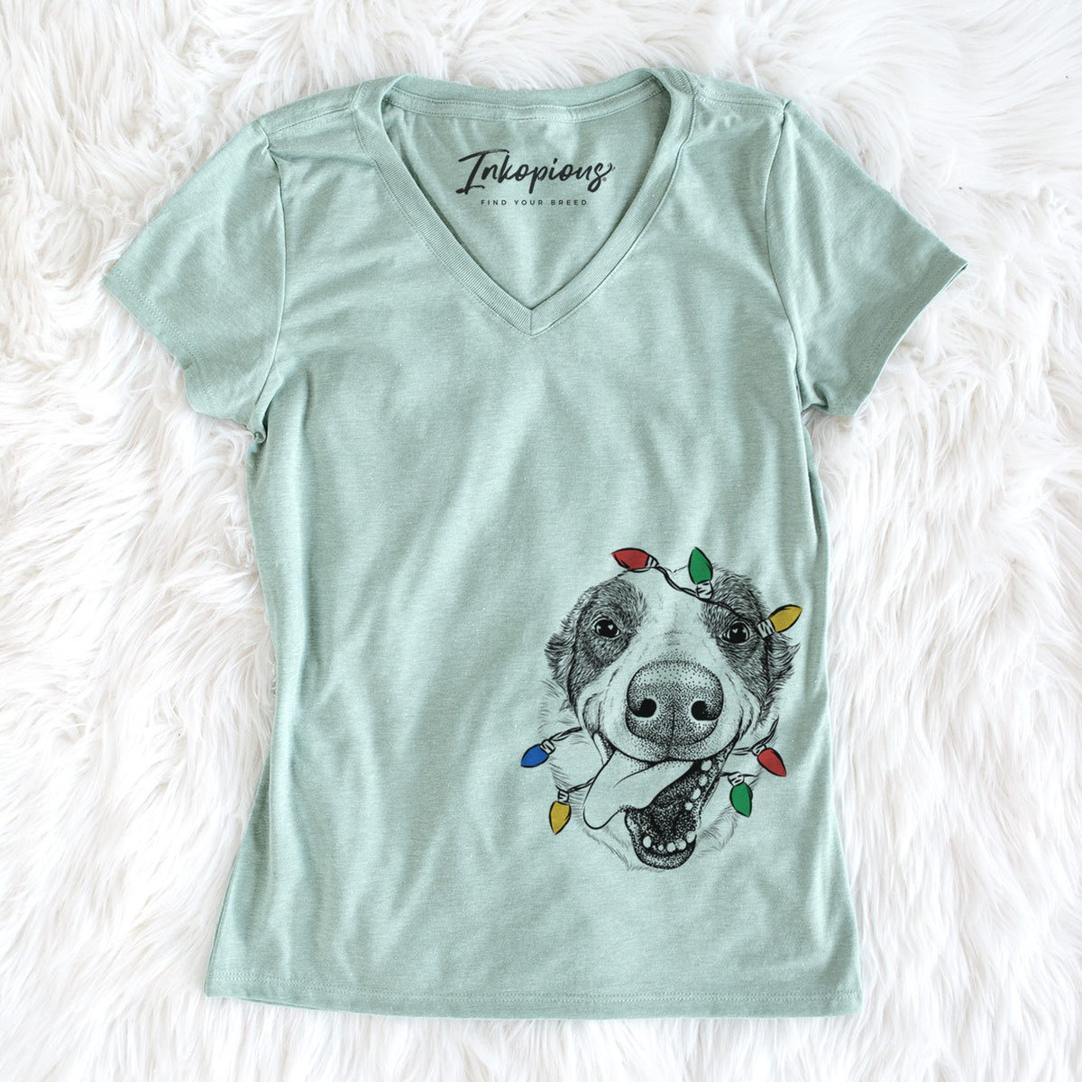 Christmas Lights Elwood the Border Collie - Women&#39;s Perfect V-neck Shirt