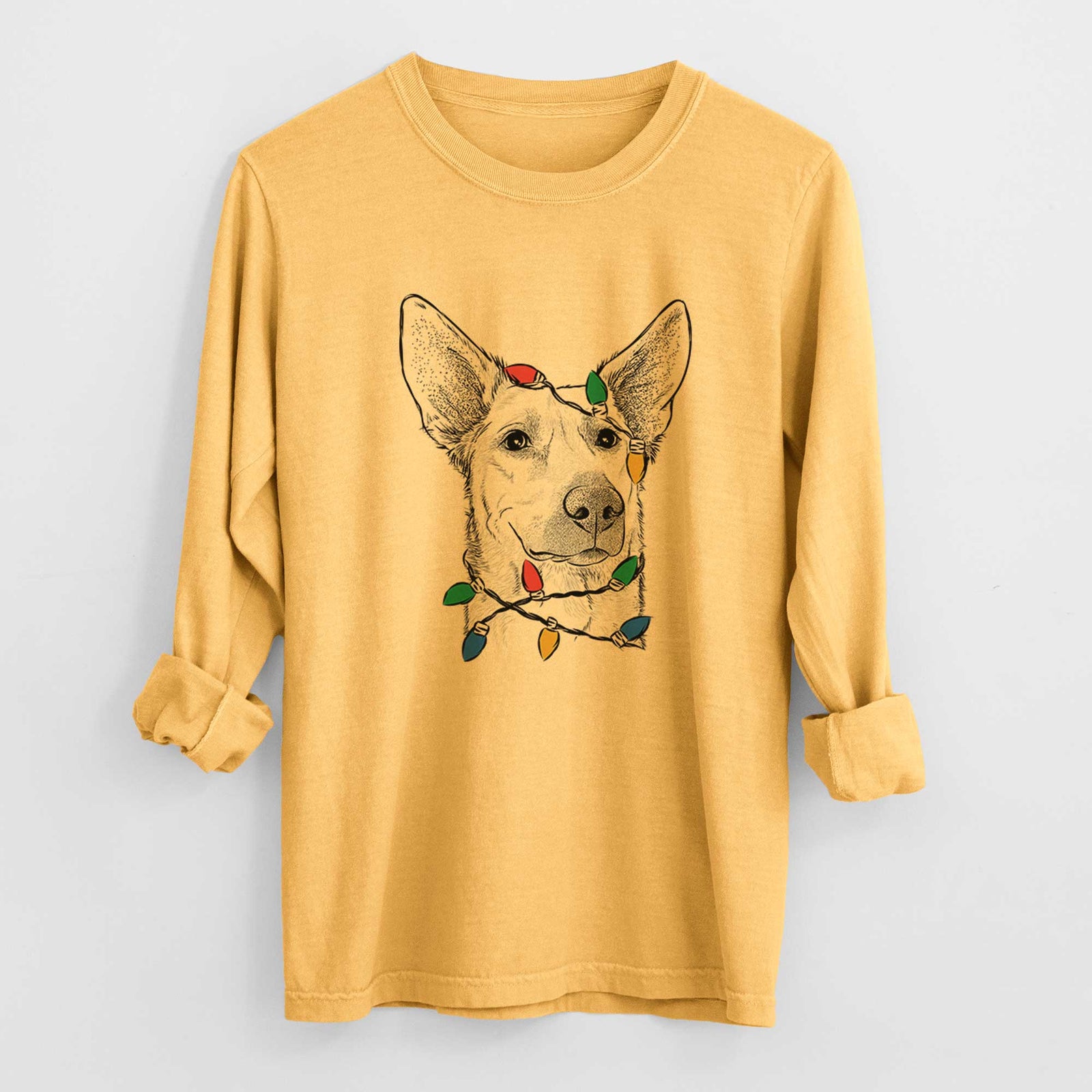 Christmas Lights Ember the Shepherd Mix - Heavyweight 100% Cotton Long Sleeve