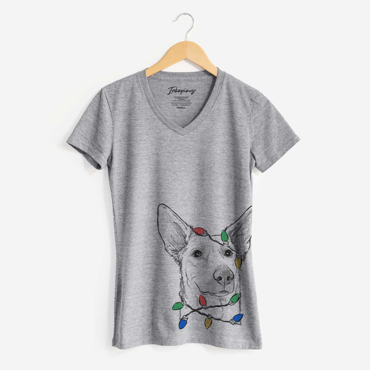 Christmas Lights Ember the Shepherd Mix - Women's V-neck Shirt