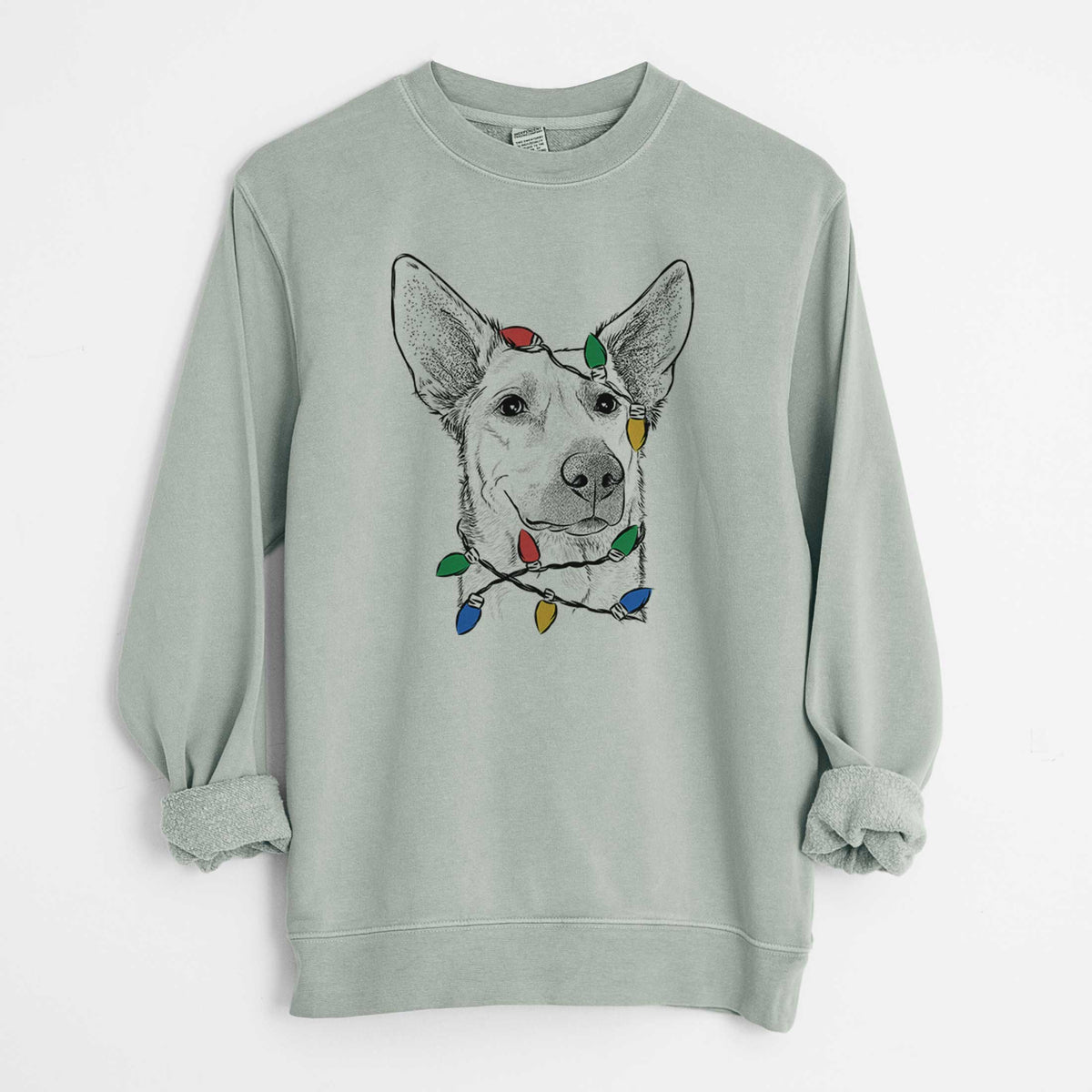 Christmas Lights Ember the Shepherd Mix - Unisex Pigment Dyed Crew Sweatshirt