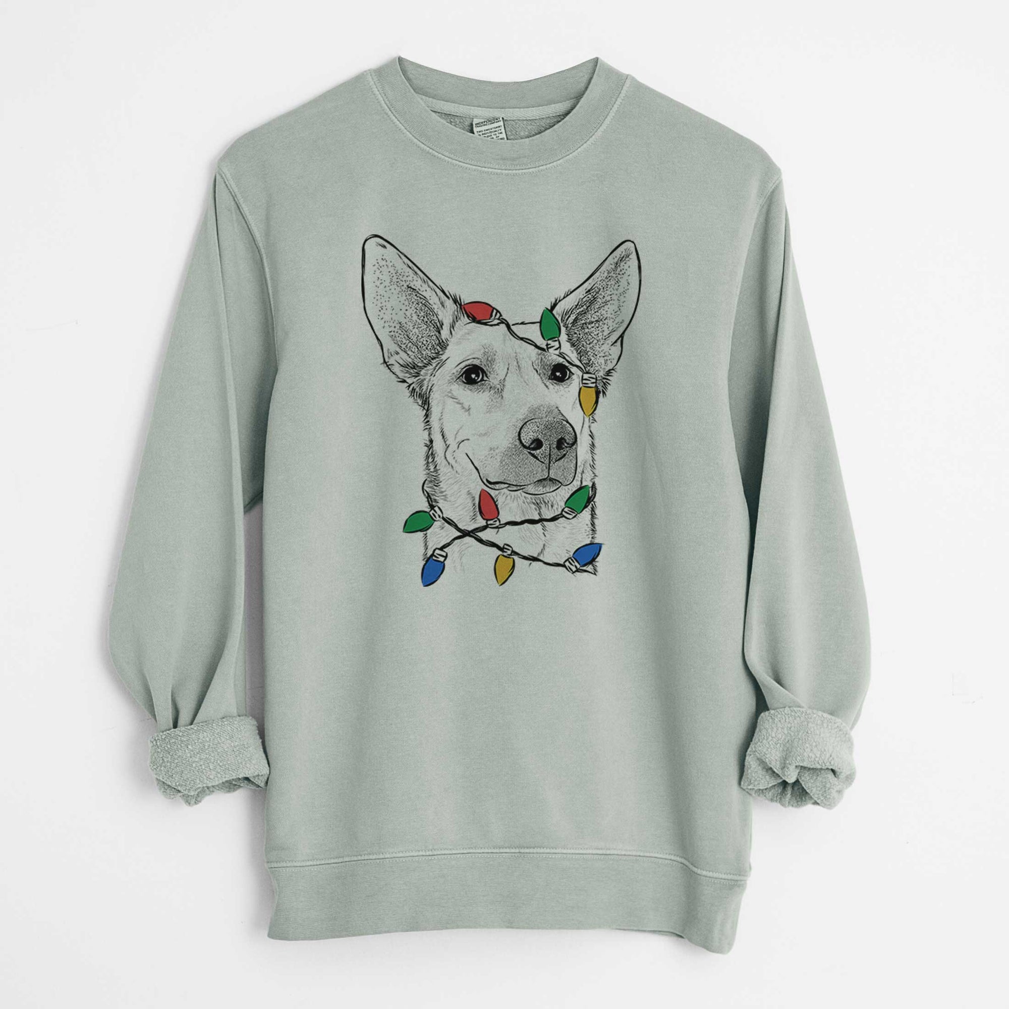 Christmas Lights Ember the Shepherd Mix - Unisex Pigment Dyed Crew Sweatshirt