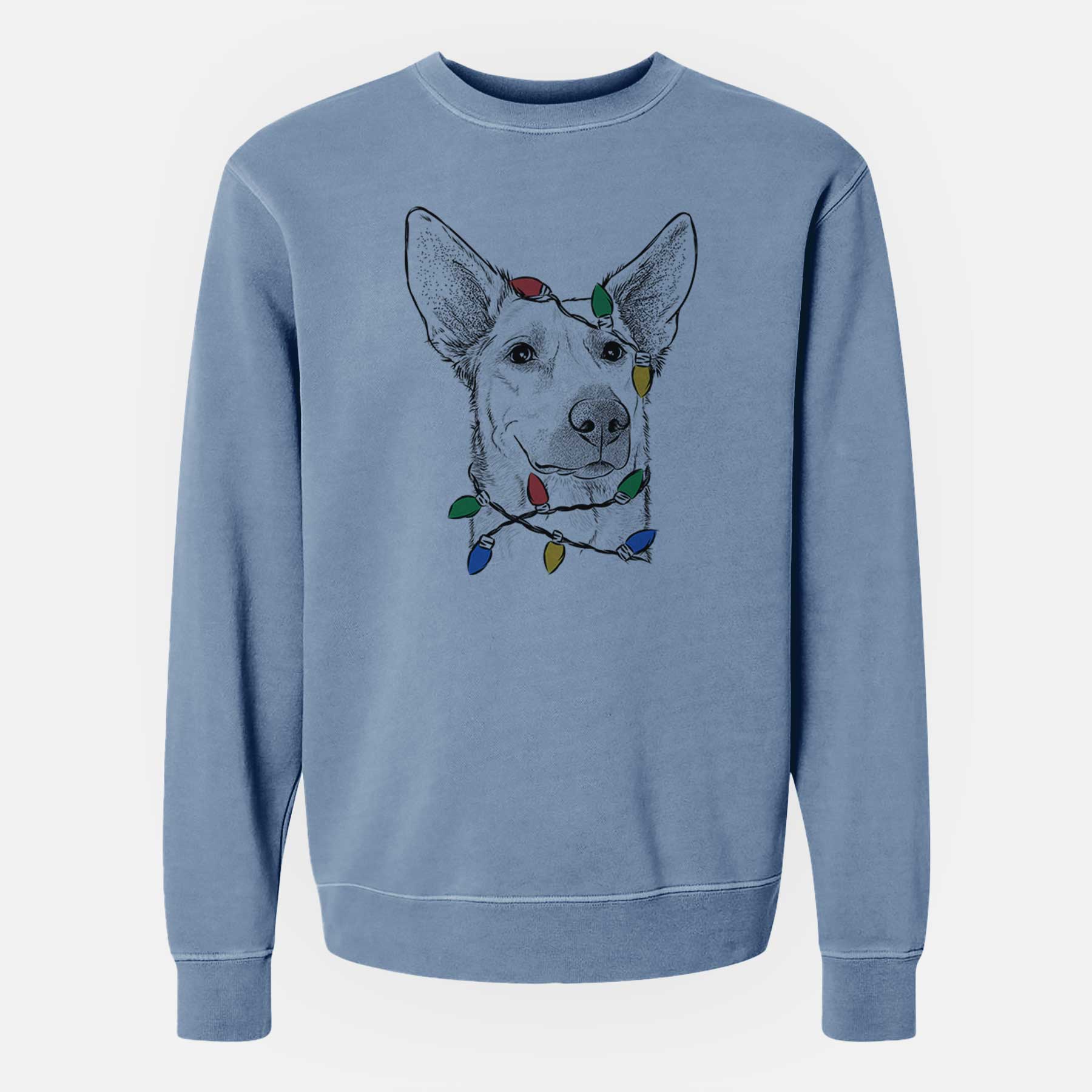 Christmas Lights Ember the Shepherd Mix - Unisex Pigment Dyed Crew Sweatshirt