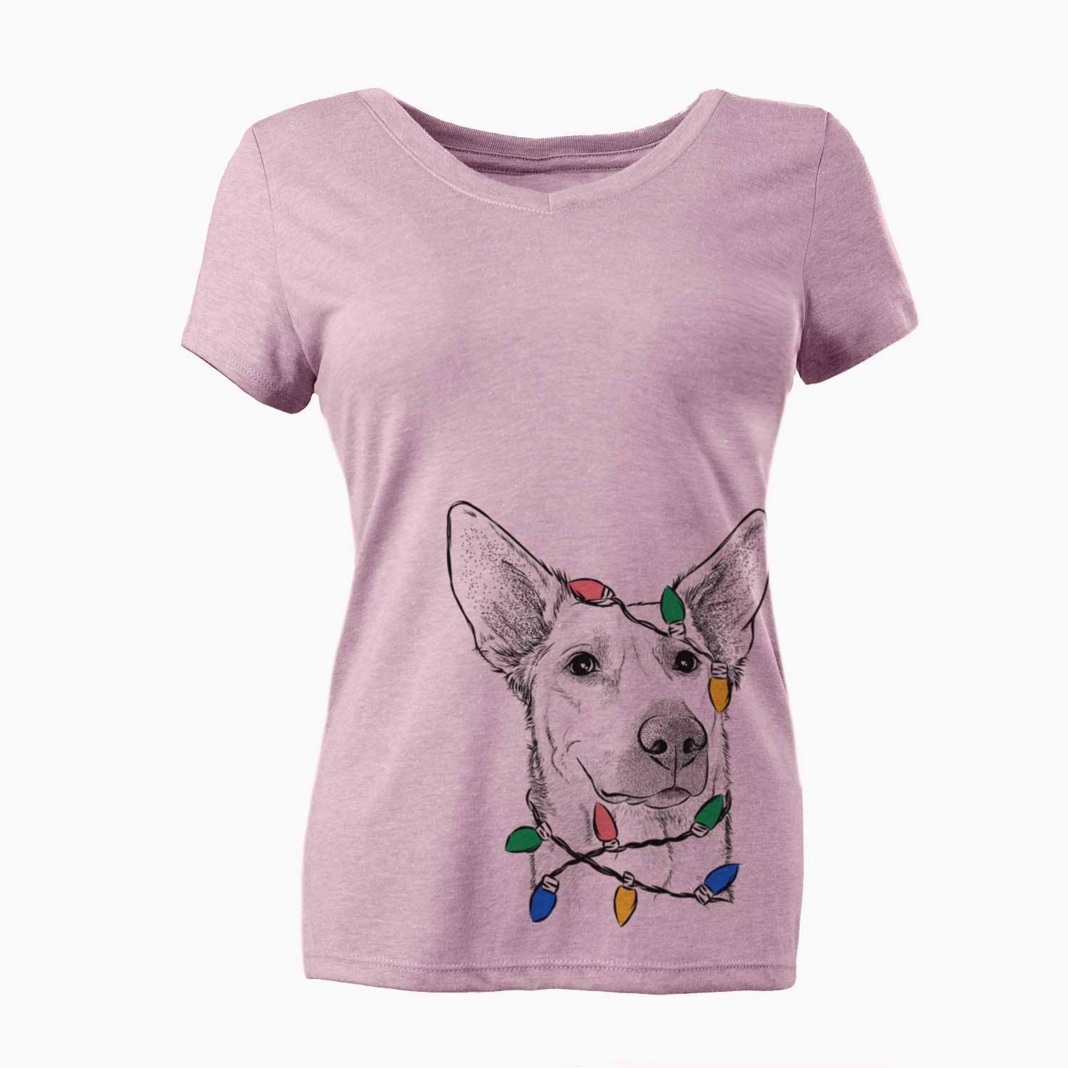 Christmas Lights Ember the Shepherd Mix - Women's V-neck Shirt