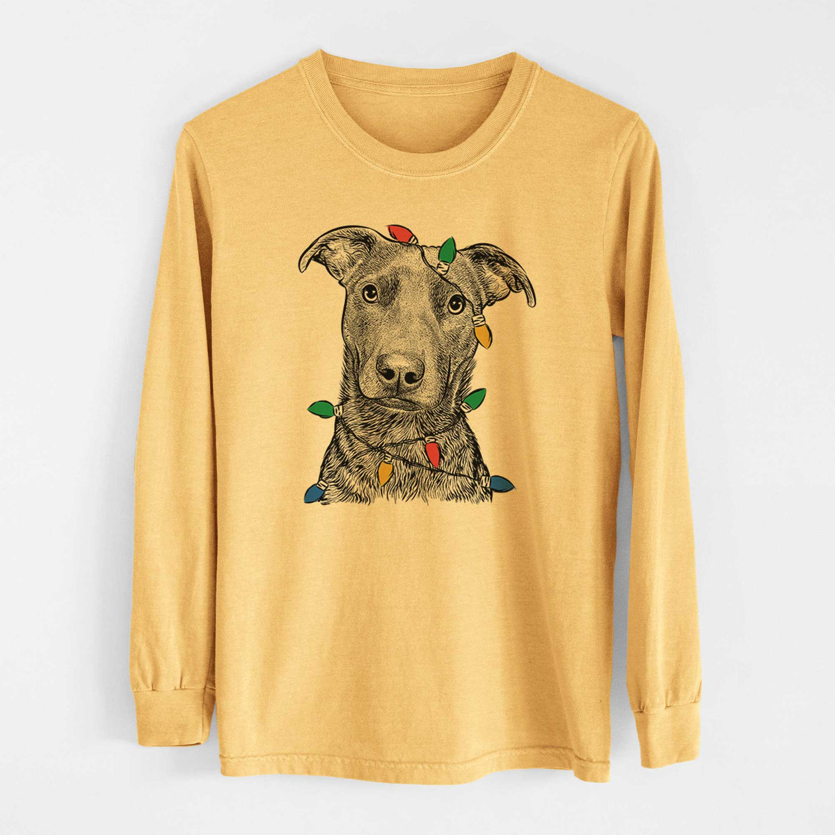 Christmas Lights Embyr the Mixed Breed - Heavyweight 100% Cotton Long Sleeve