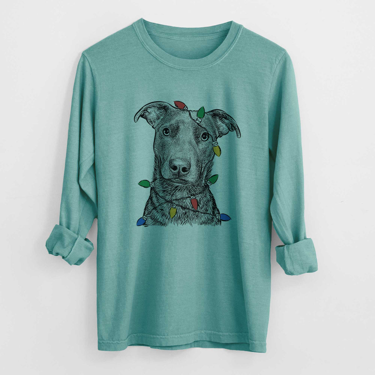 Christmas Lights Embyr the Mixed Breed - Heavyweight 100% Cotton Long Sleeve