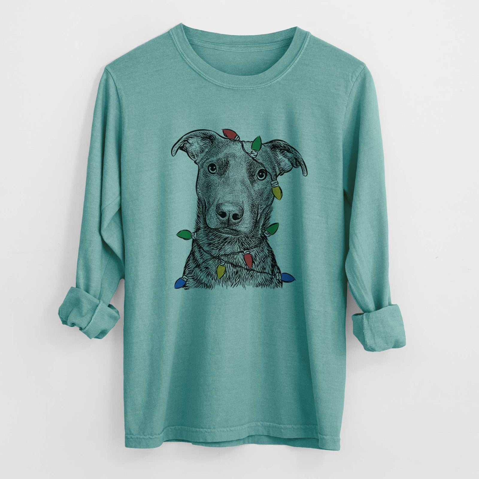Christmas Lights Embyr the Mixed Breed - Heavyweight 100% Cotton Long Sleeve