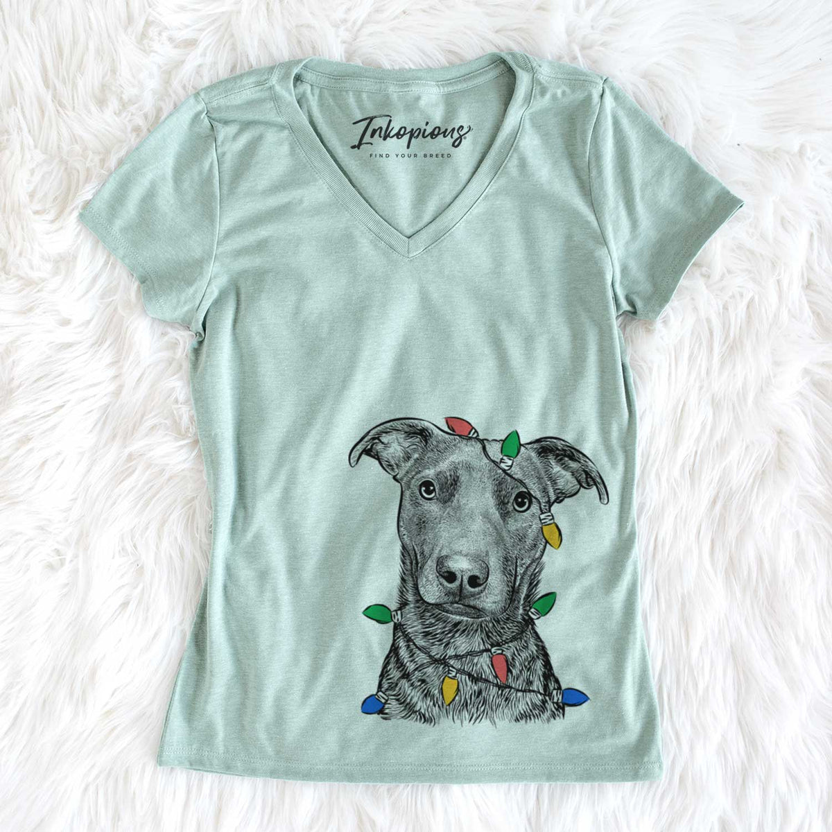 Christmas Lights Embyr the Mixed Breed - Women&#39;s V-neck Shirt