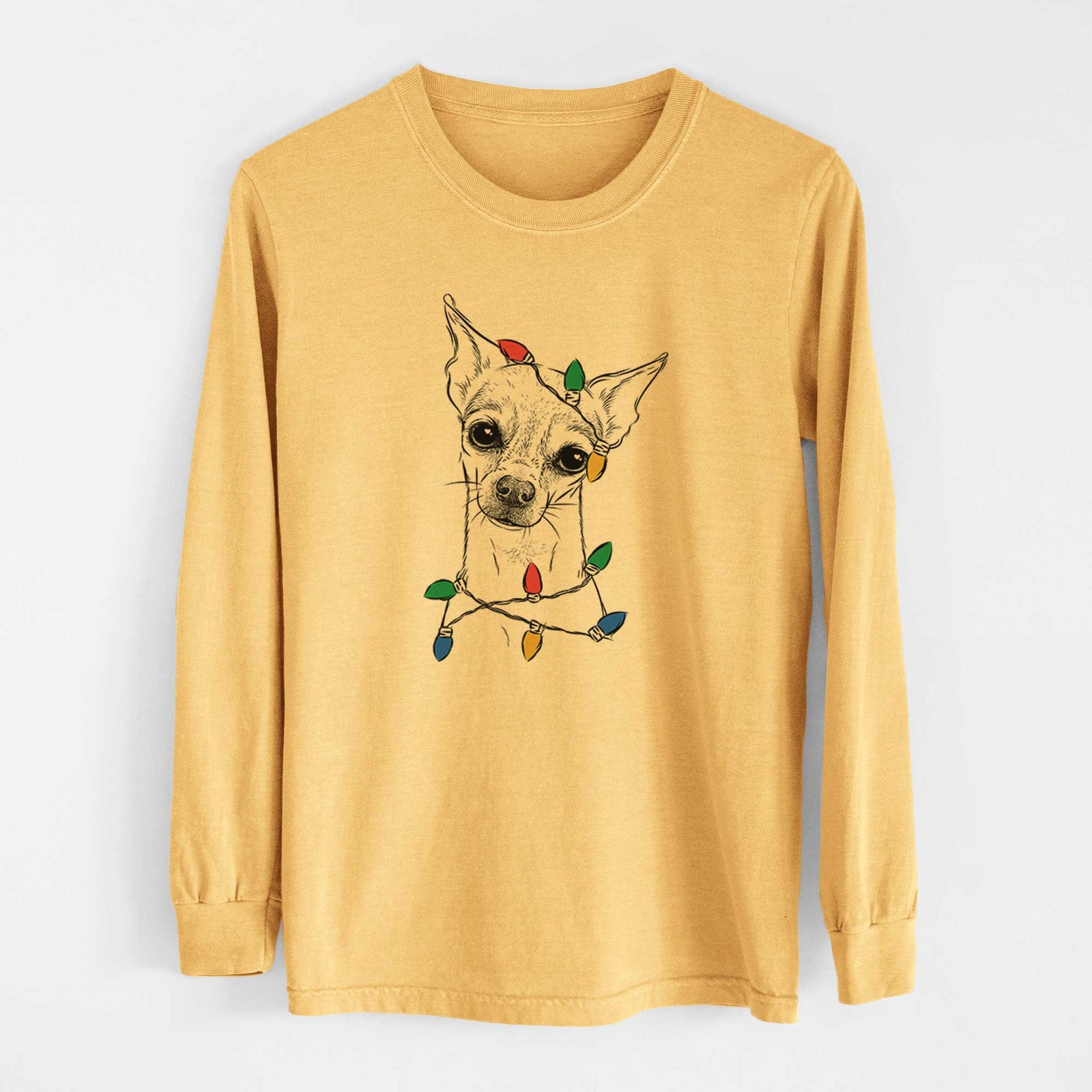Christmas Lights Emee the Chihuahua - Heavyweight 100% Cotton Long Sleeve