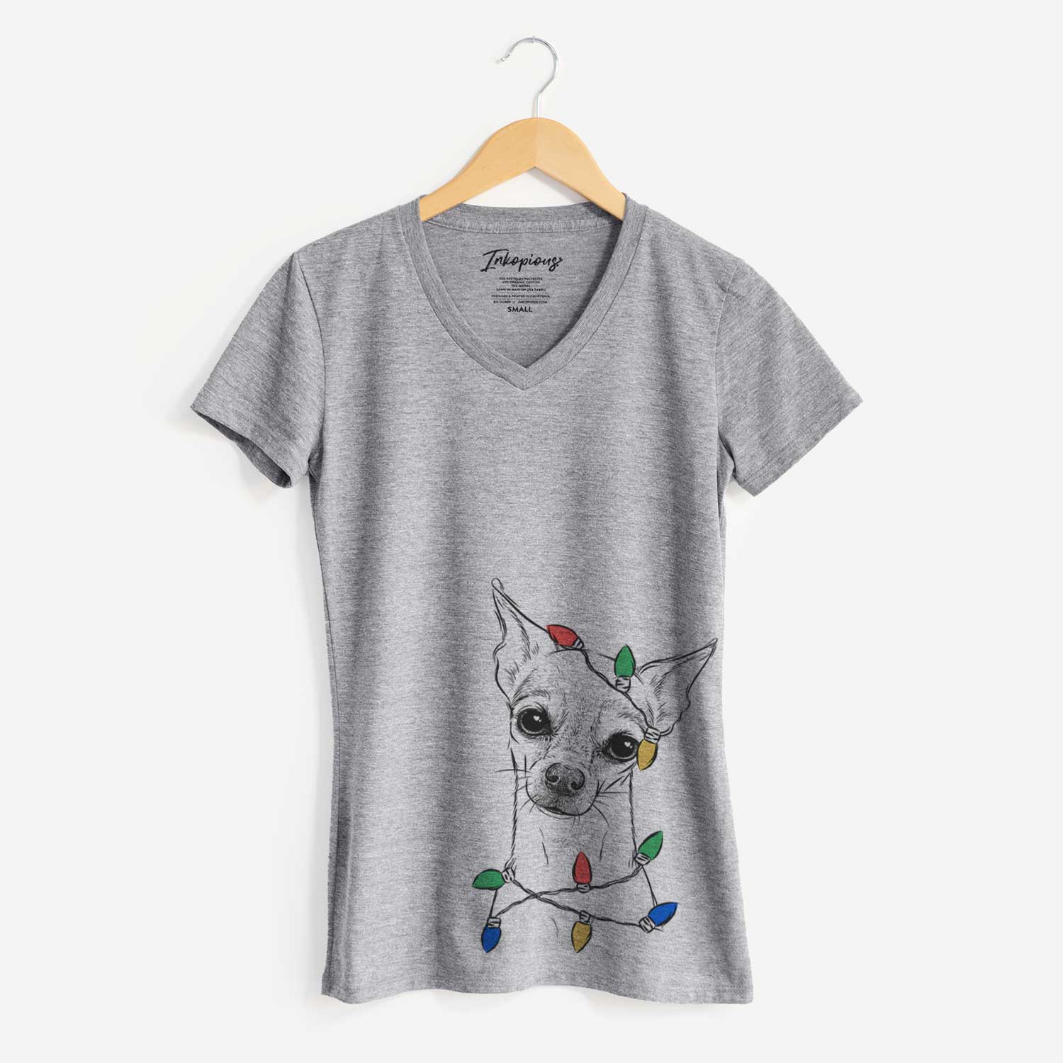 Christmas Lights Emee the Chihuahua - Women's V-neck Shirt