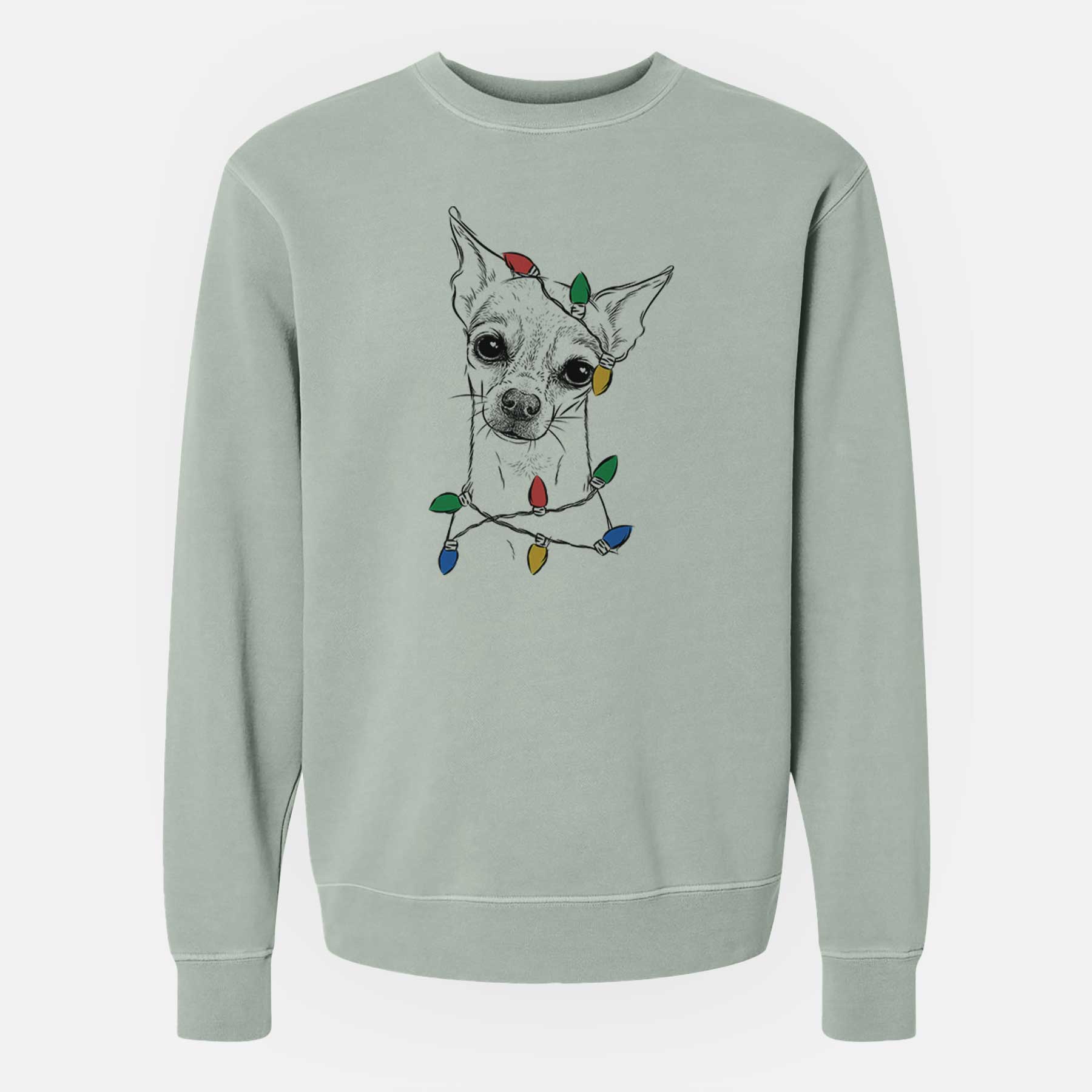 Christmas Lights Emee the Chihuahua - Unisex Pigment Dyed Crew Sweatshirt