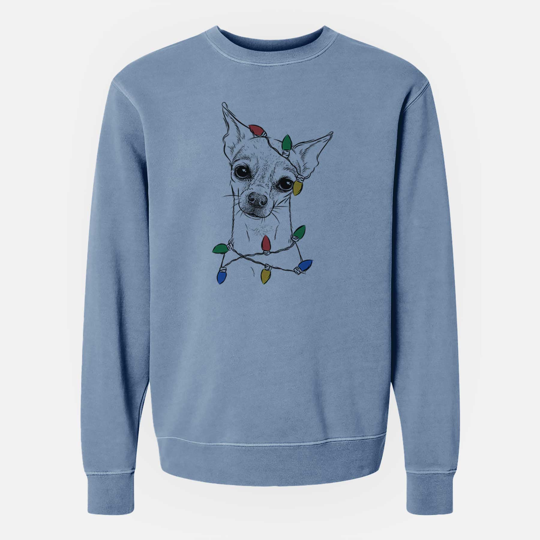 Christmas Lights Emee the Chihuahua - Unisex Pigment Dyed Crew Sweatshirt