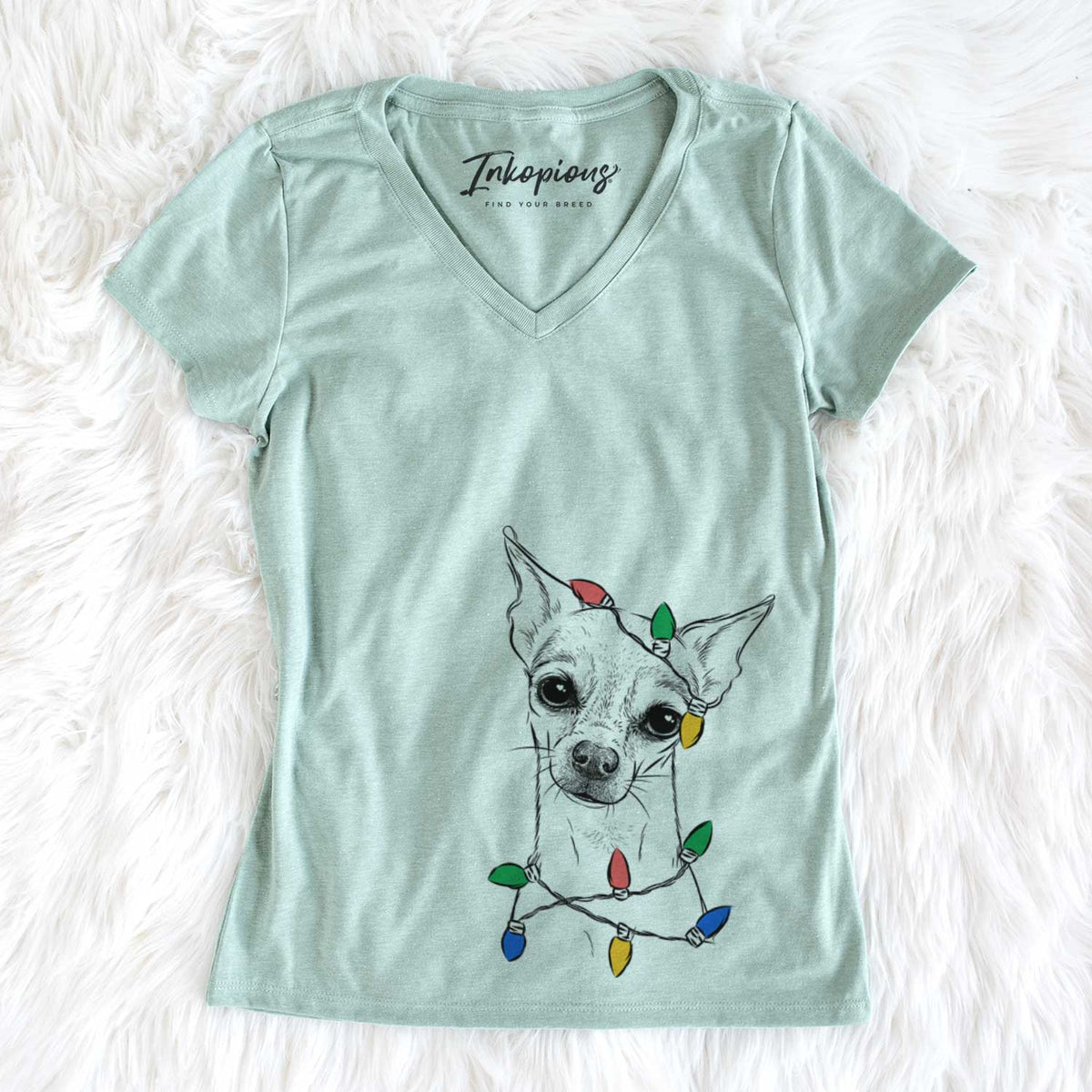 Christmas Lights Emee the Chihuahua - Women&#39;s V-neck Shirt