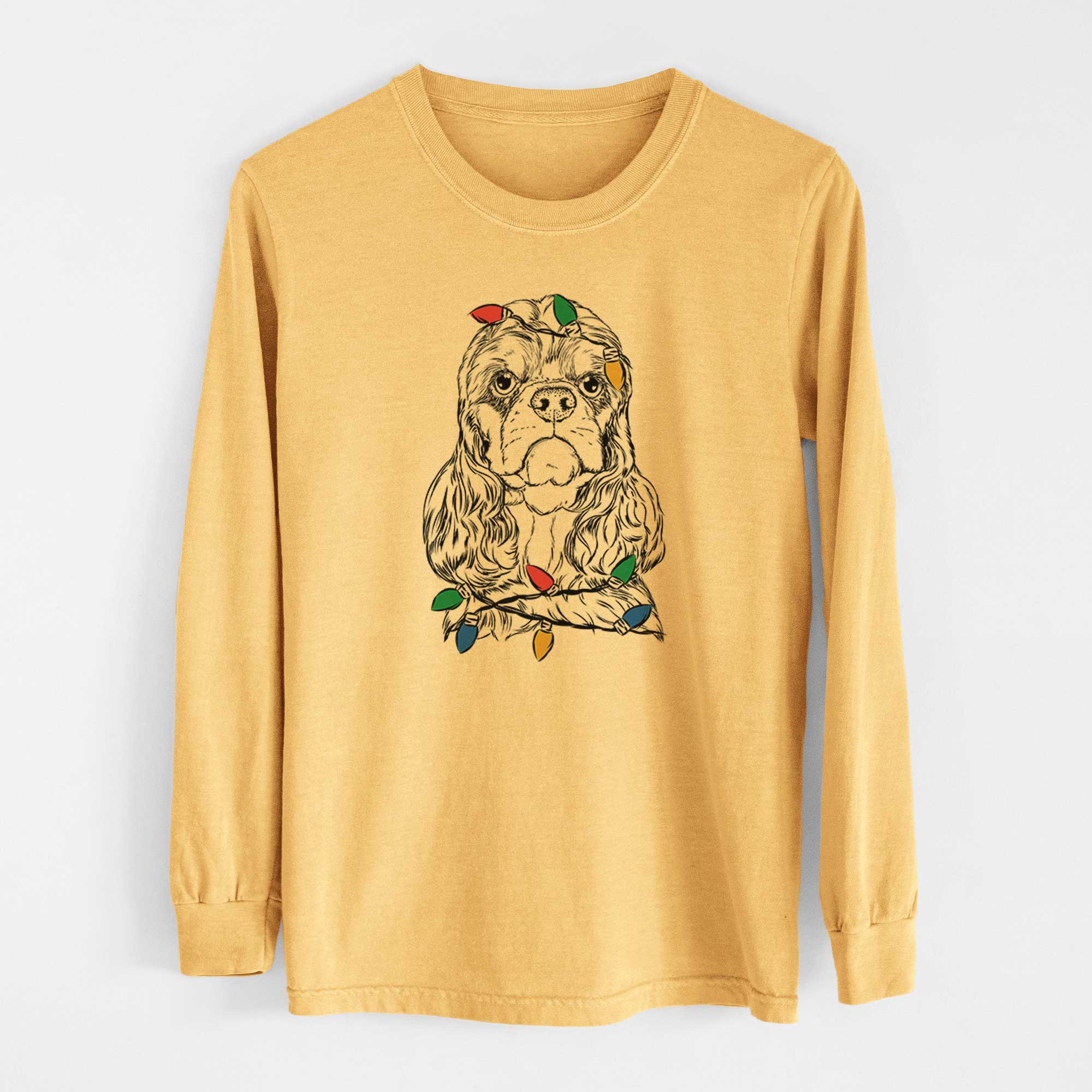 Christmas Lights Emma the Cocker Spaniel - Heavyweight 100% Cotton Long Sleeve