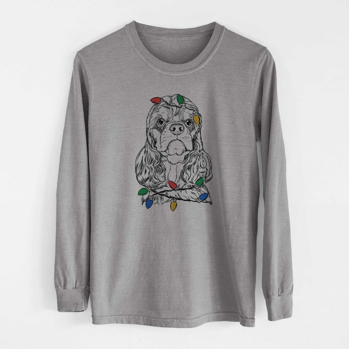 Christmas Lights Emma the Cocker Spaniel - Heavyweight 100% Cotton Long Sleeve