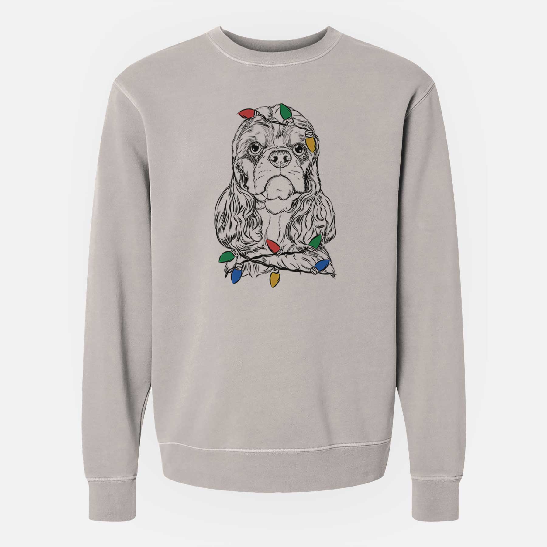 Christmas Lights Emma the Cocker Spaniel - Unisex Pigment Dyed Crew Sweatshirt