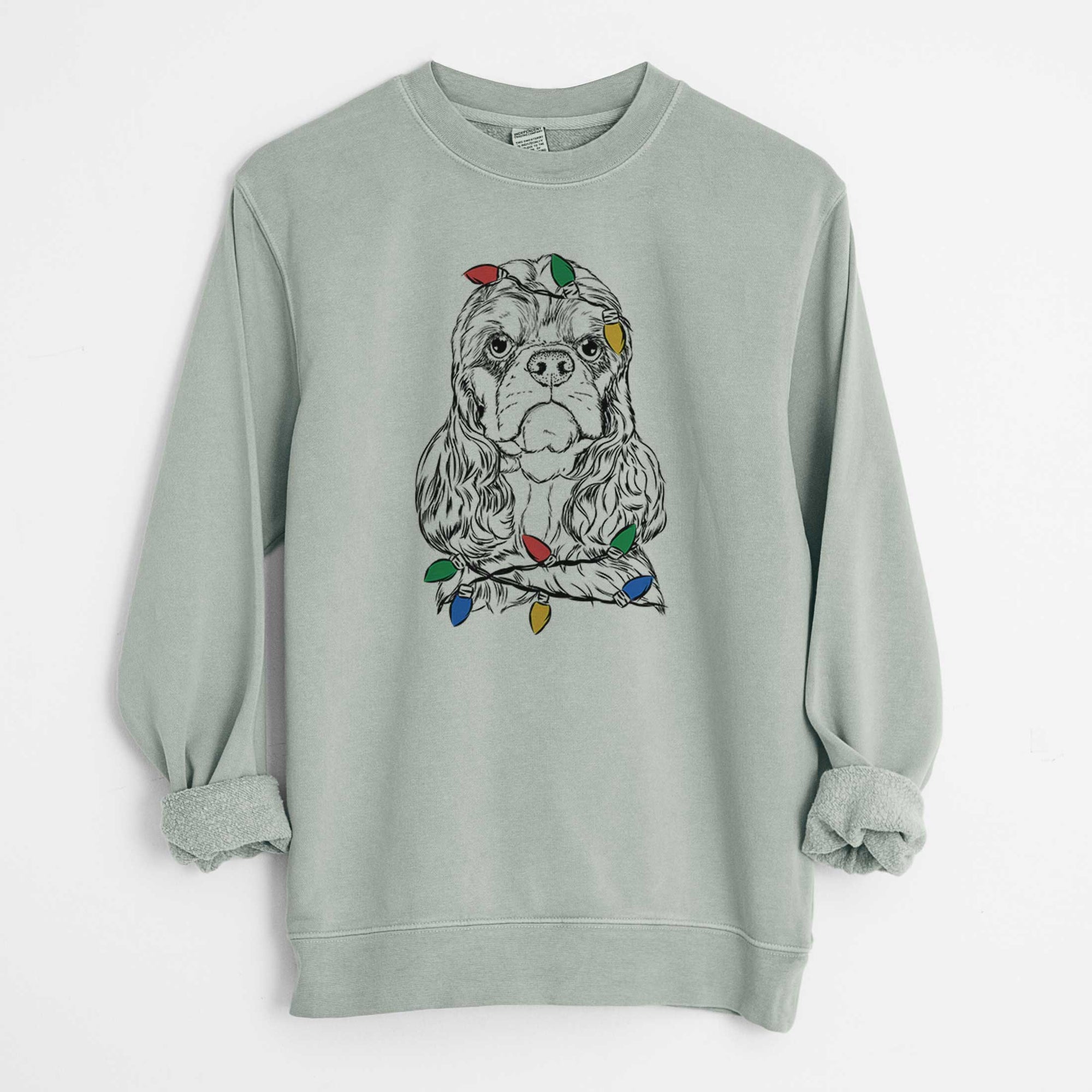 Christmas Lights Emma the Cocker Spaniel - Unisex Pigment Dyed Crew Sweatshirt