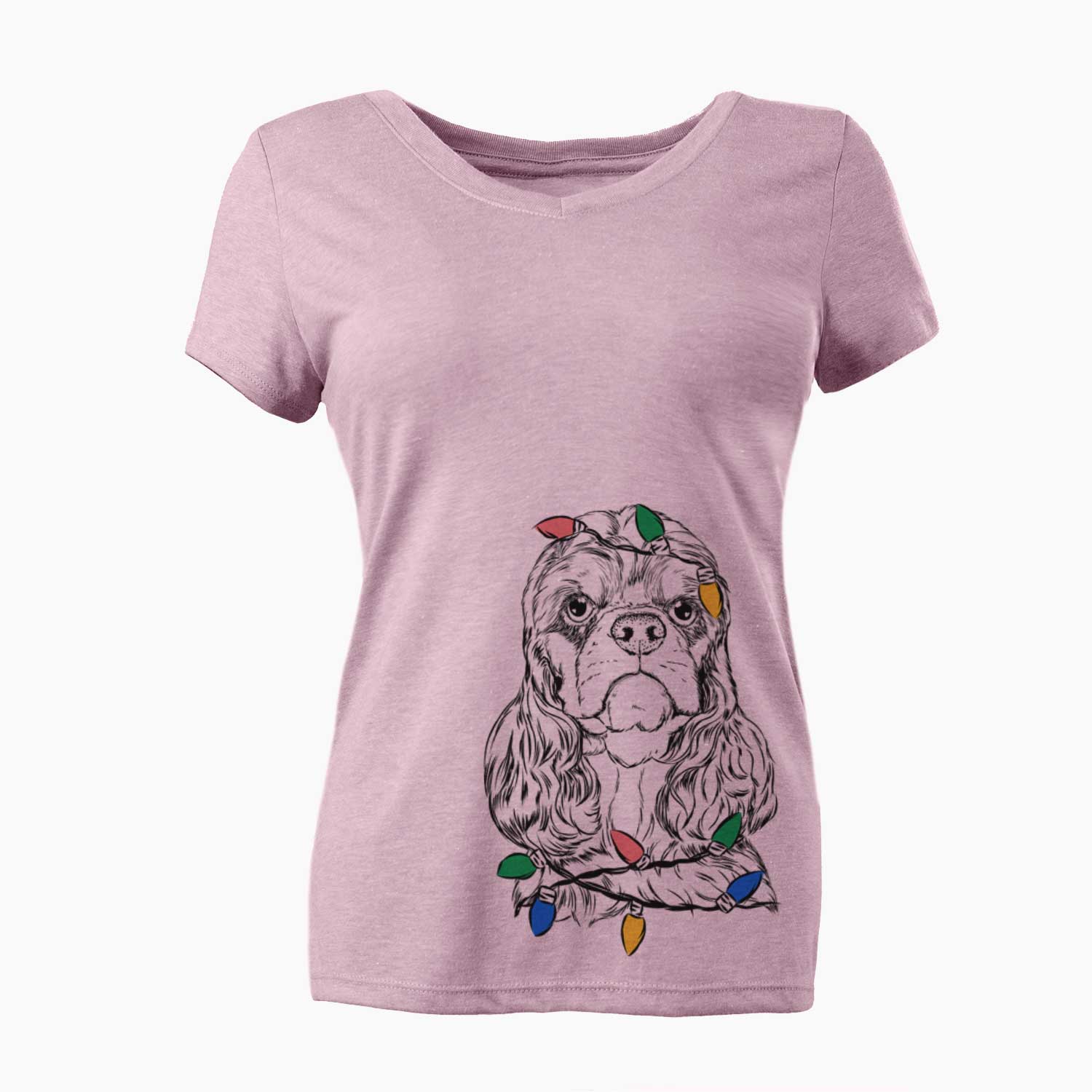 Christmas Lights Emma the Cocker Spaniel - Women's V-neck Shirt