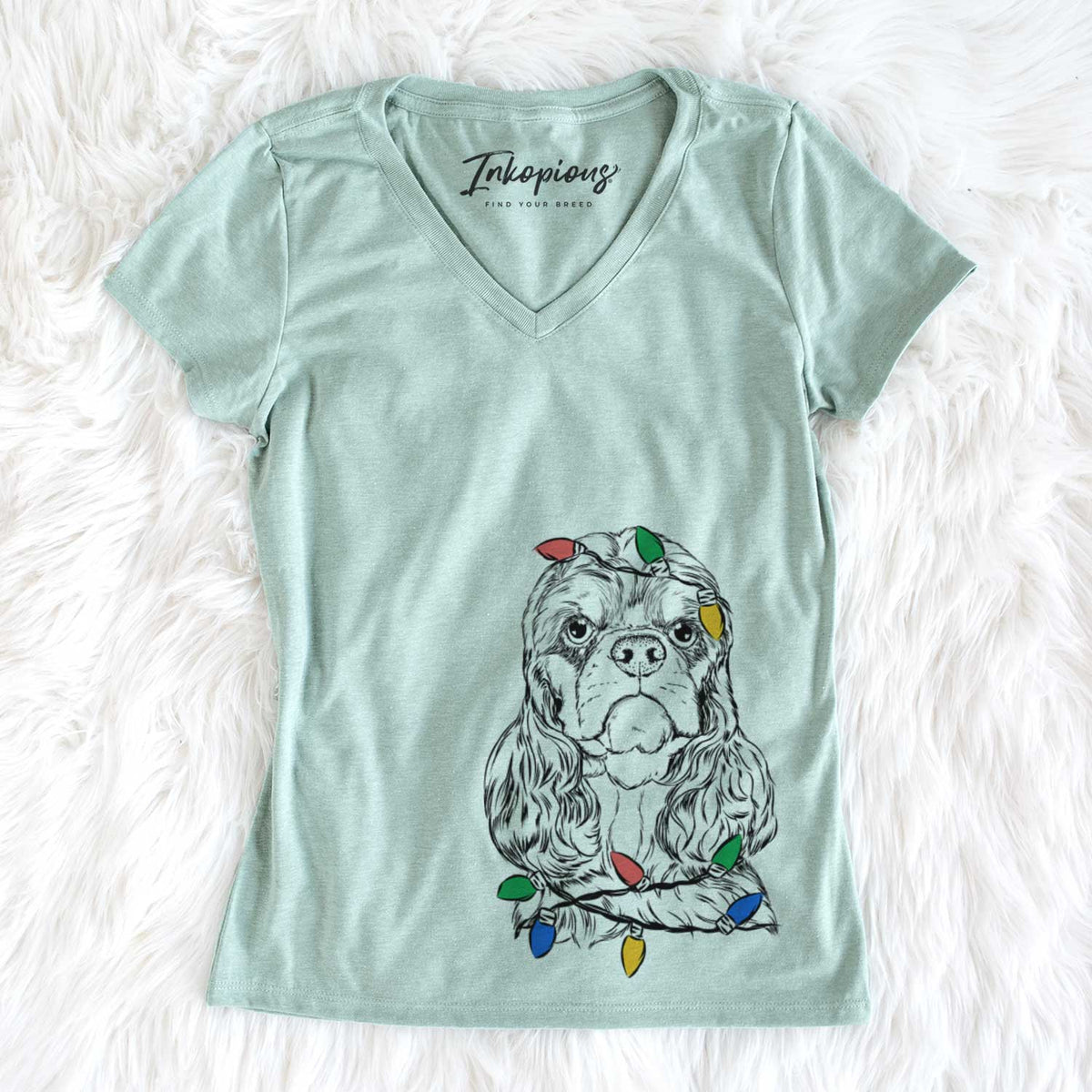 Christmas Lights Emma the Cocker Spaniel - Women&#39;s V-neck Shirt