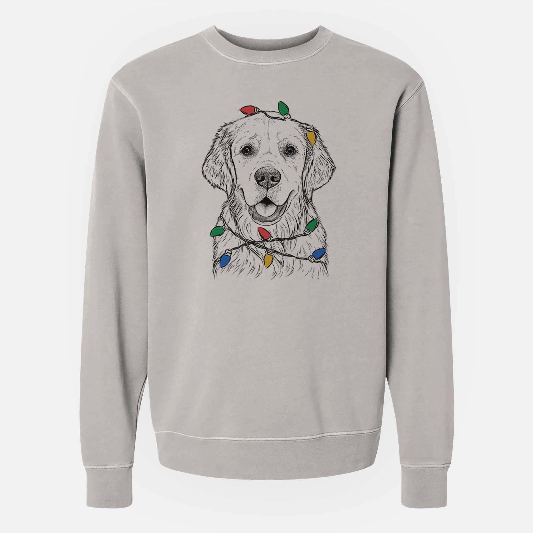 Christmas Lights Emma the Golden Retriever - Unisex Pigment Dyed Crew Sweatshirt