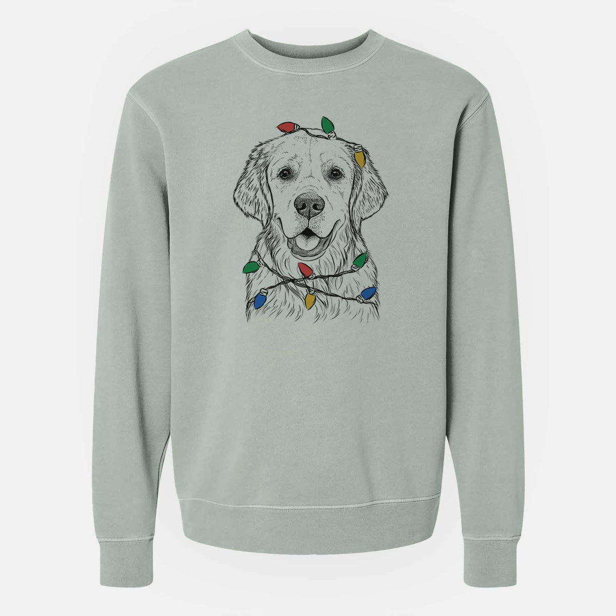 Christmas Lights Emma the Golden Retriever - Unisex Pigment Dyed Crew Sweatshirt