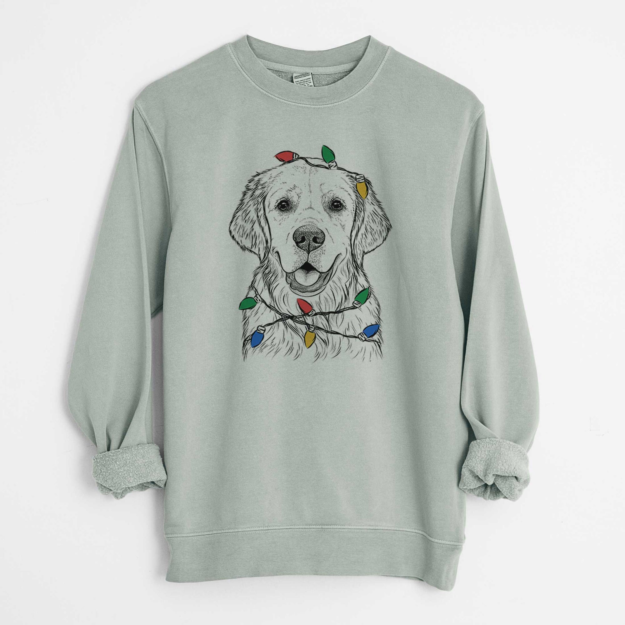 Christmas Lights Emma the Golden Retriever - Unisex Pigment Dyed Crew Sweatshirt