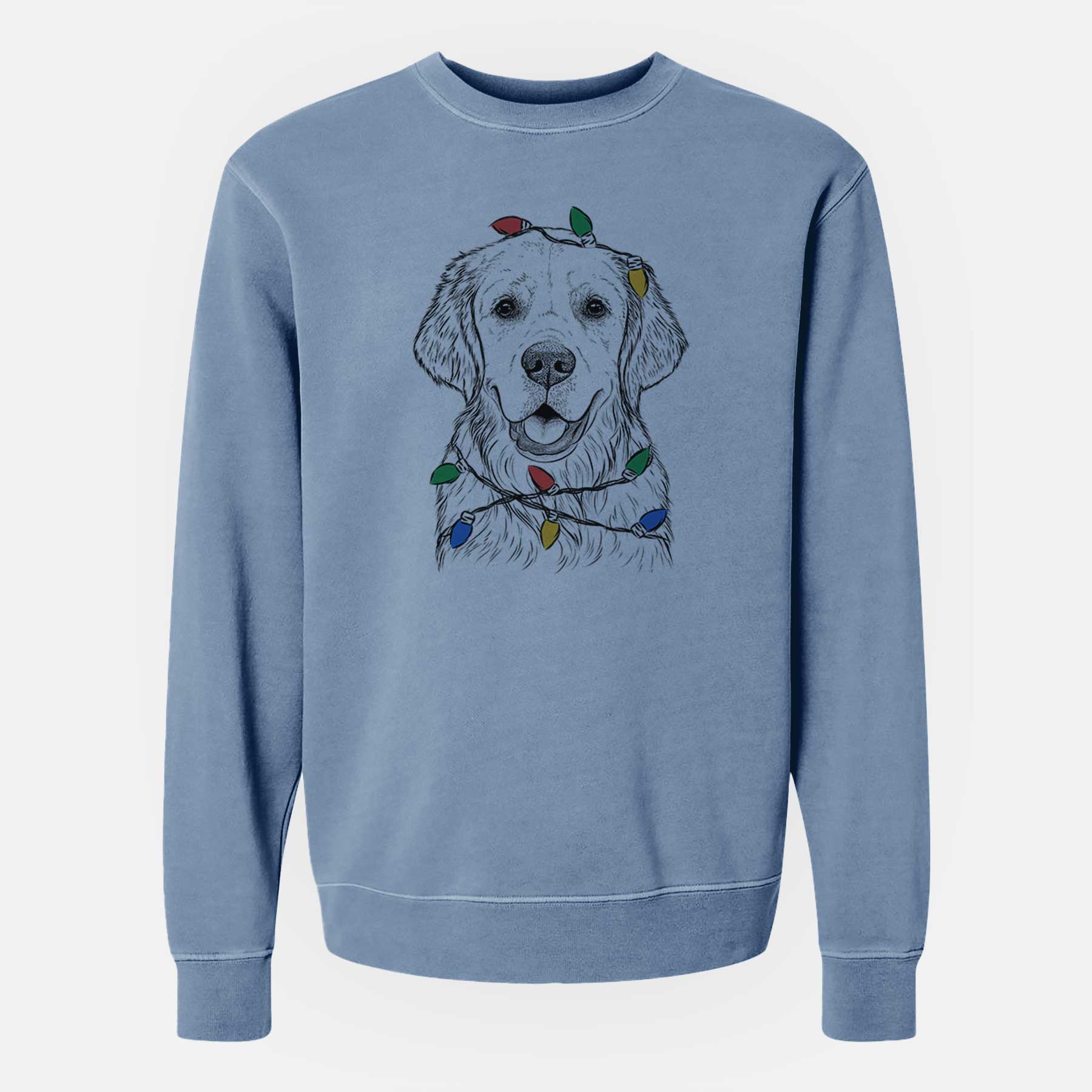 Christmas Lights Emma the Golden Retriever - Unisex Pigment Dyed Crew Sweatshirt