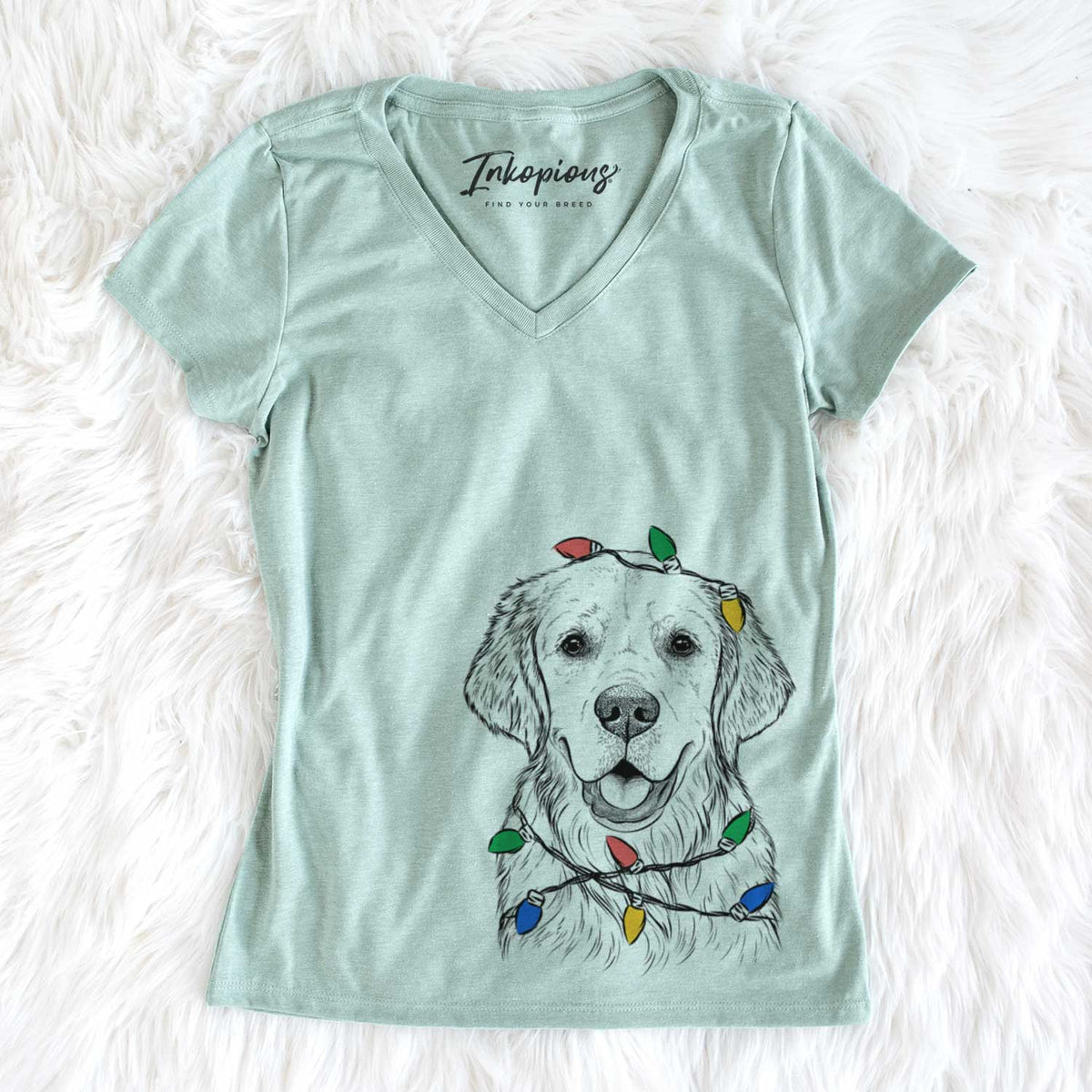 Christmas Lights Emma the Golden Retriever - Women&#39;s V-neck Shirt