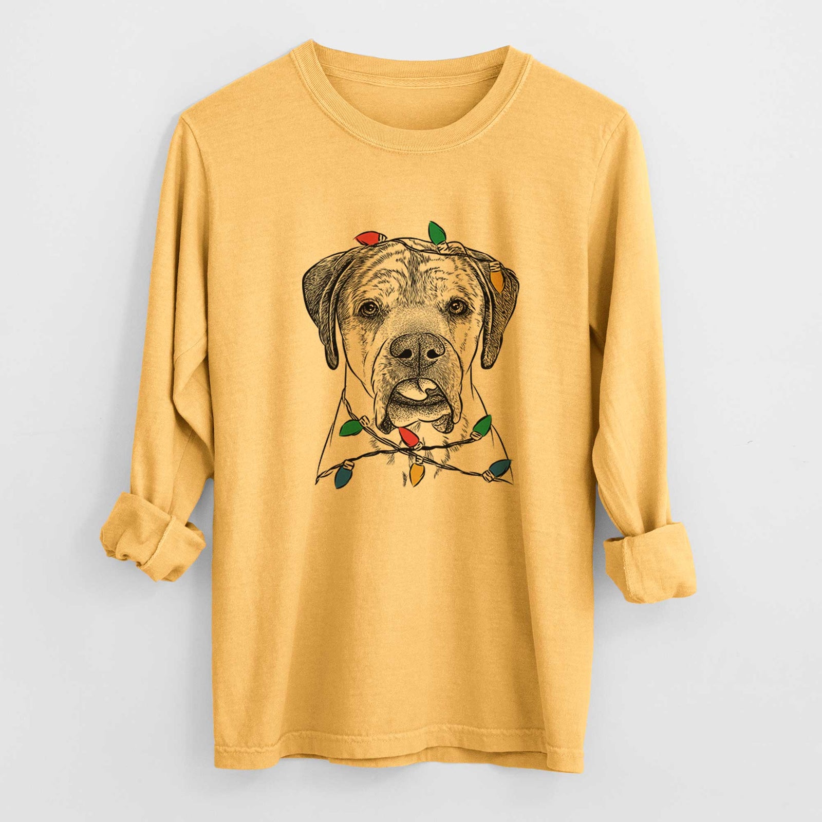Christmas Lights Emma the English Mastiff - Heavyweight 100% Cotton Long Sleeve