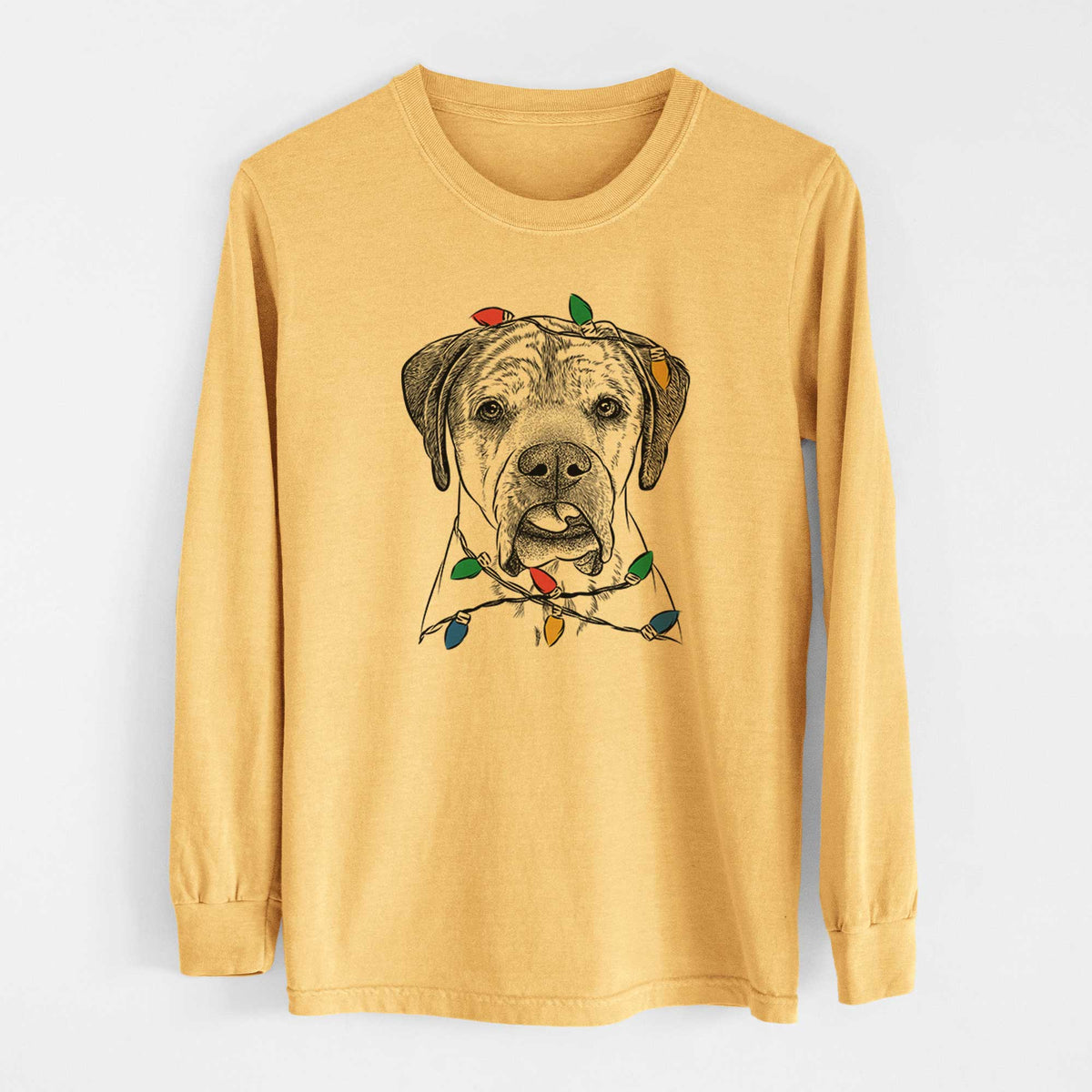 Christmas Lights Emma the English Mastiff - Heavyweight 100% Cotton Long Sleeve