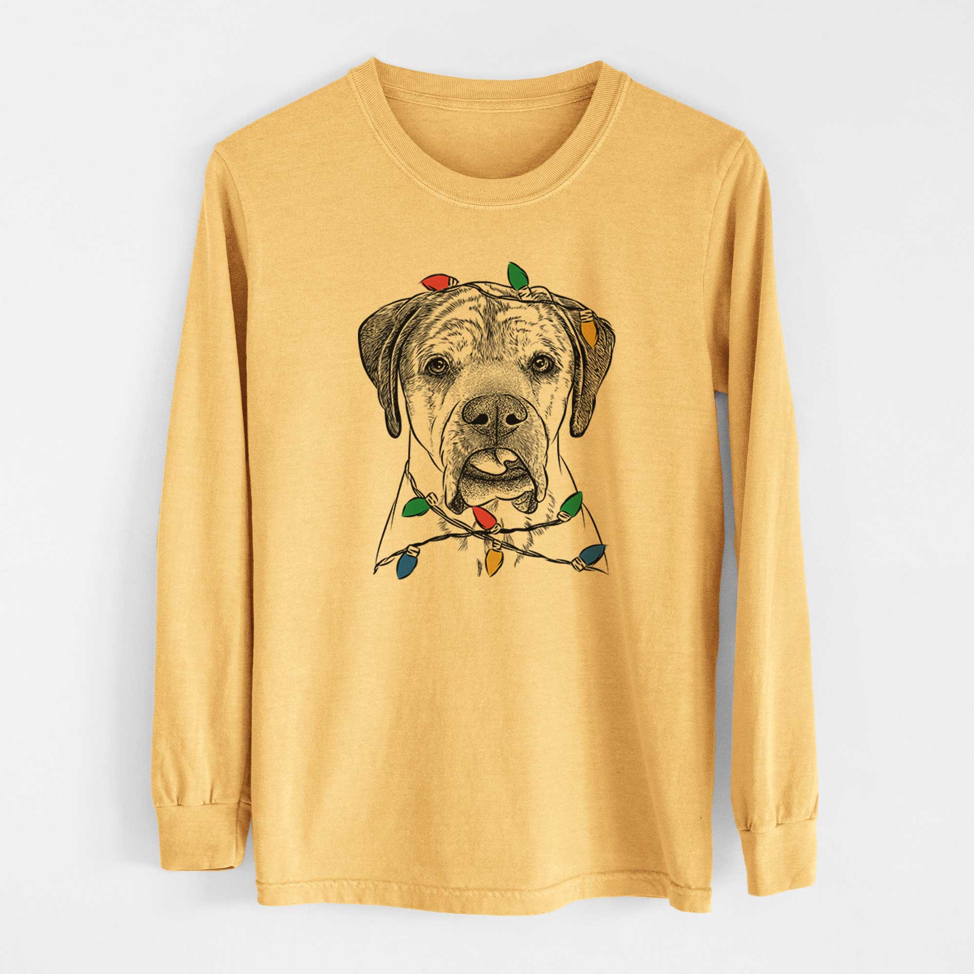 Christmas Lights Emma the English Mastiff - Heavyweight 100% Cotton Long Sleeve