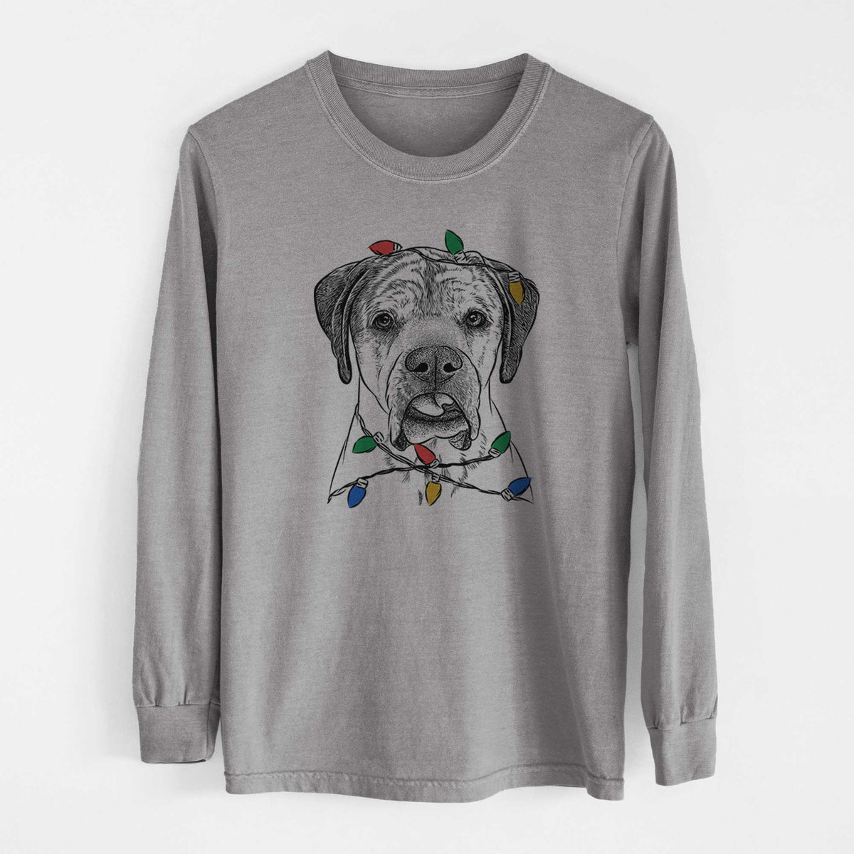 Christmas Lights Emma the English Mastiff - Heavyweight 100% Cotton Long Sleeve