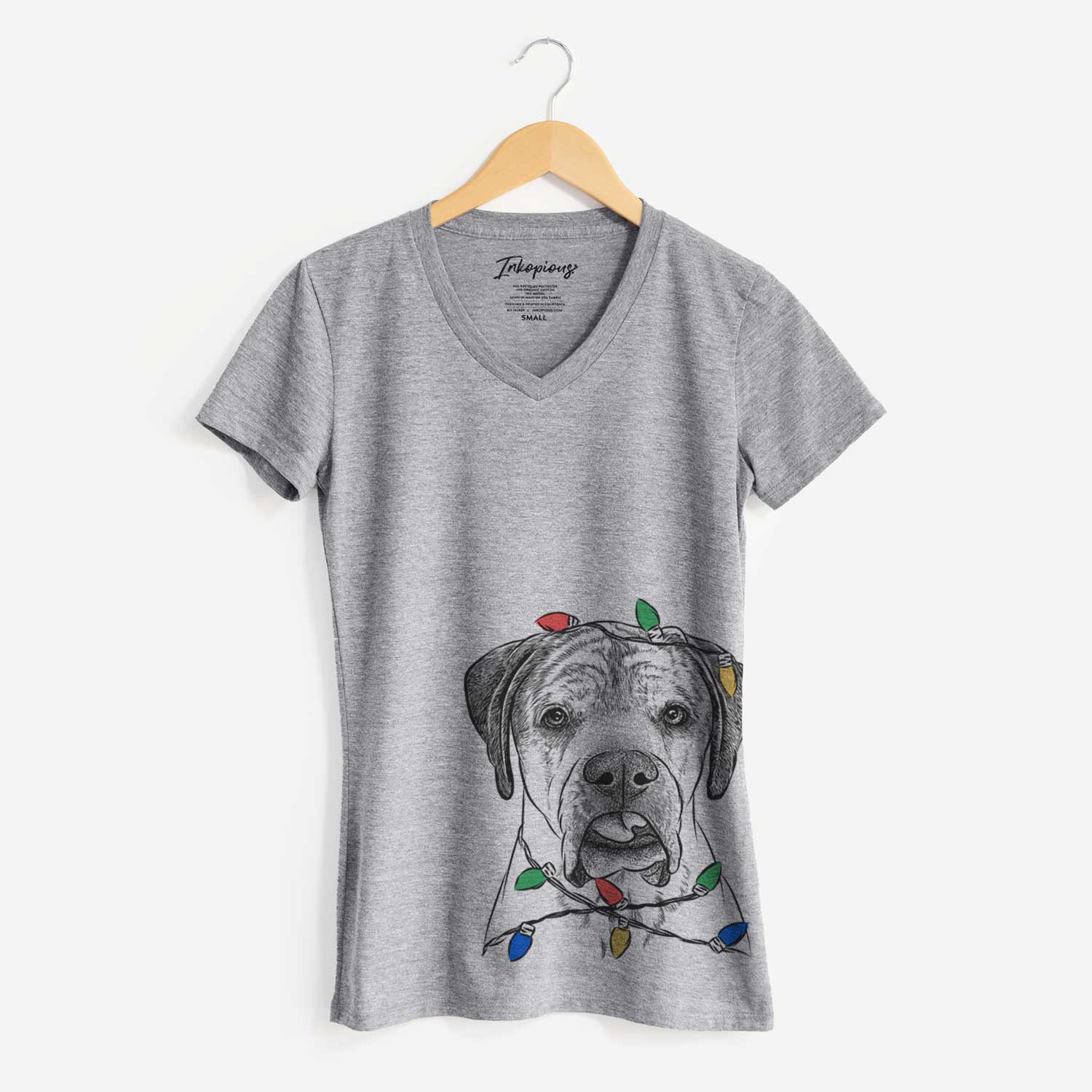Christmas Lights Emma the English Mastiff - Women's V-neck Shirt
