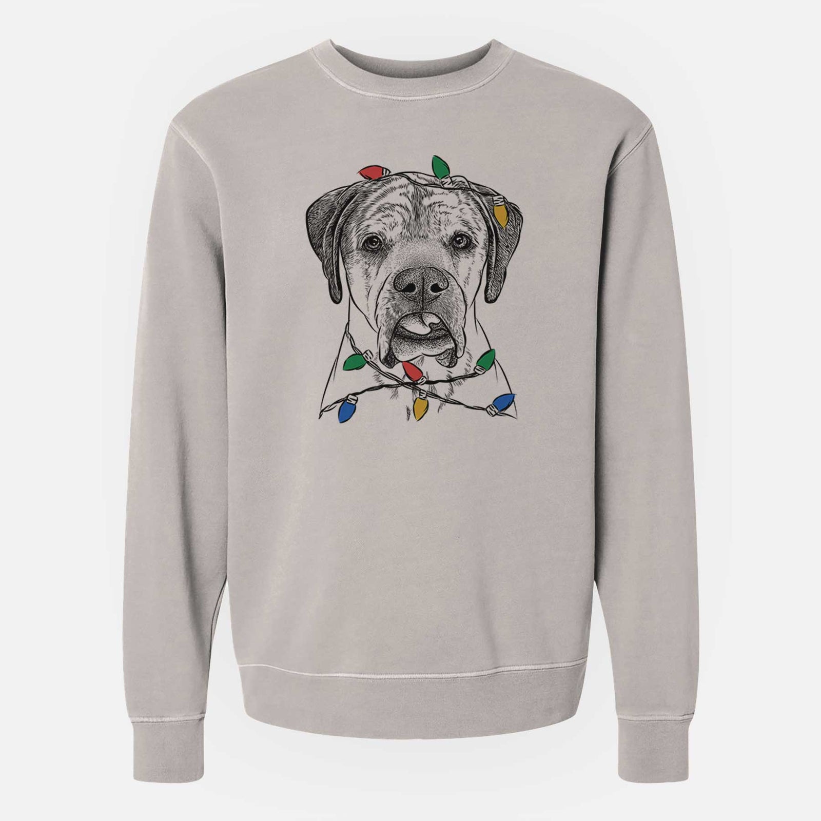 Christmas Lights Emma the English Mastiff - Unisex Pigment Dyed Crew Sweatshirt